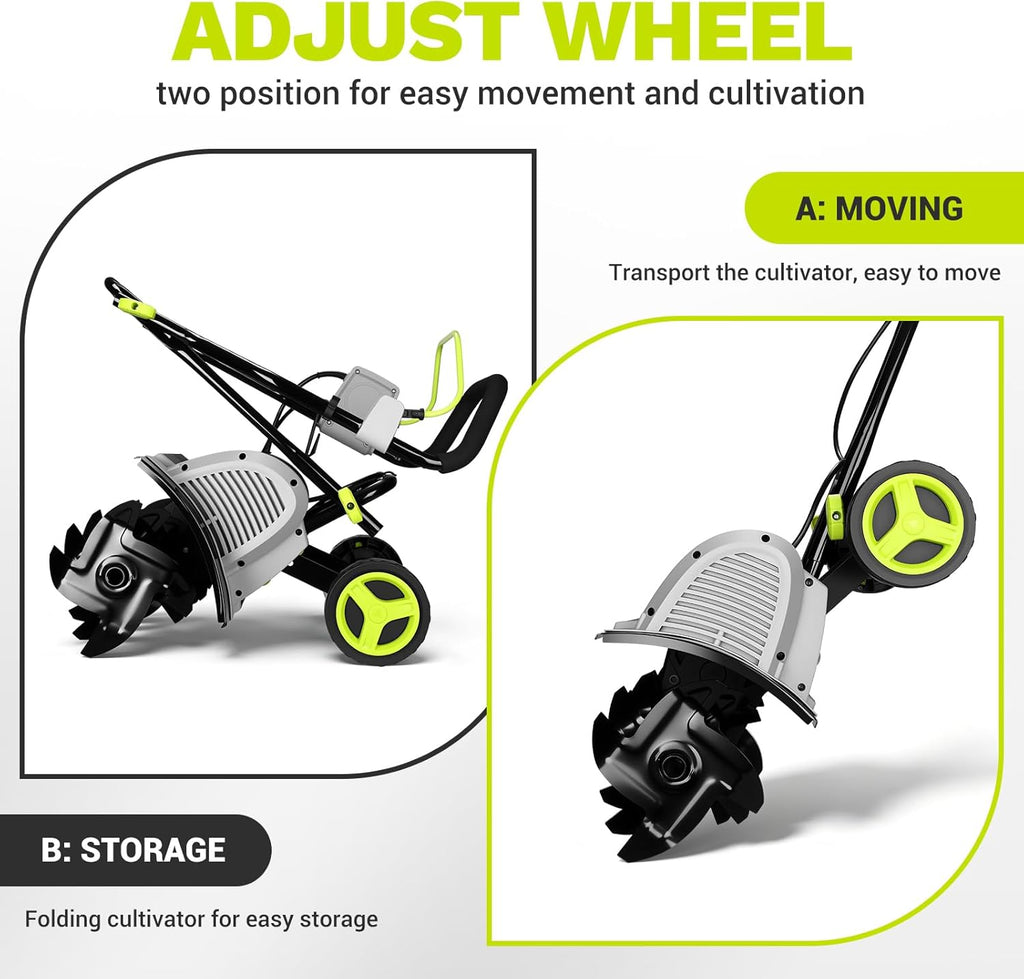 Cultivator Tiller for Gardening:18 Inch Electric Tiller with 6 Steel Tines, Corded 15 Amp Garden Rototiller for Soil