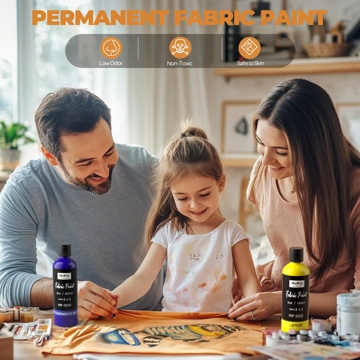8 Colors Permanent Fabric Paint (4 oz, 120 ml) Soft Fabric Paint