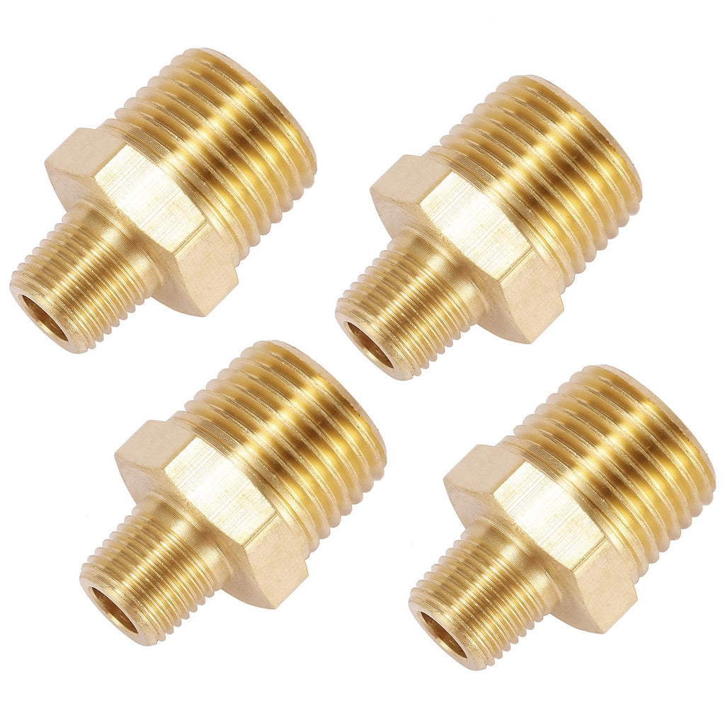 4 Pack Brass Pipe Fitting, Hex Nipple, 1/8" x 3/8" NPT Male
