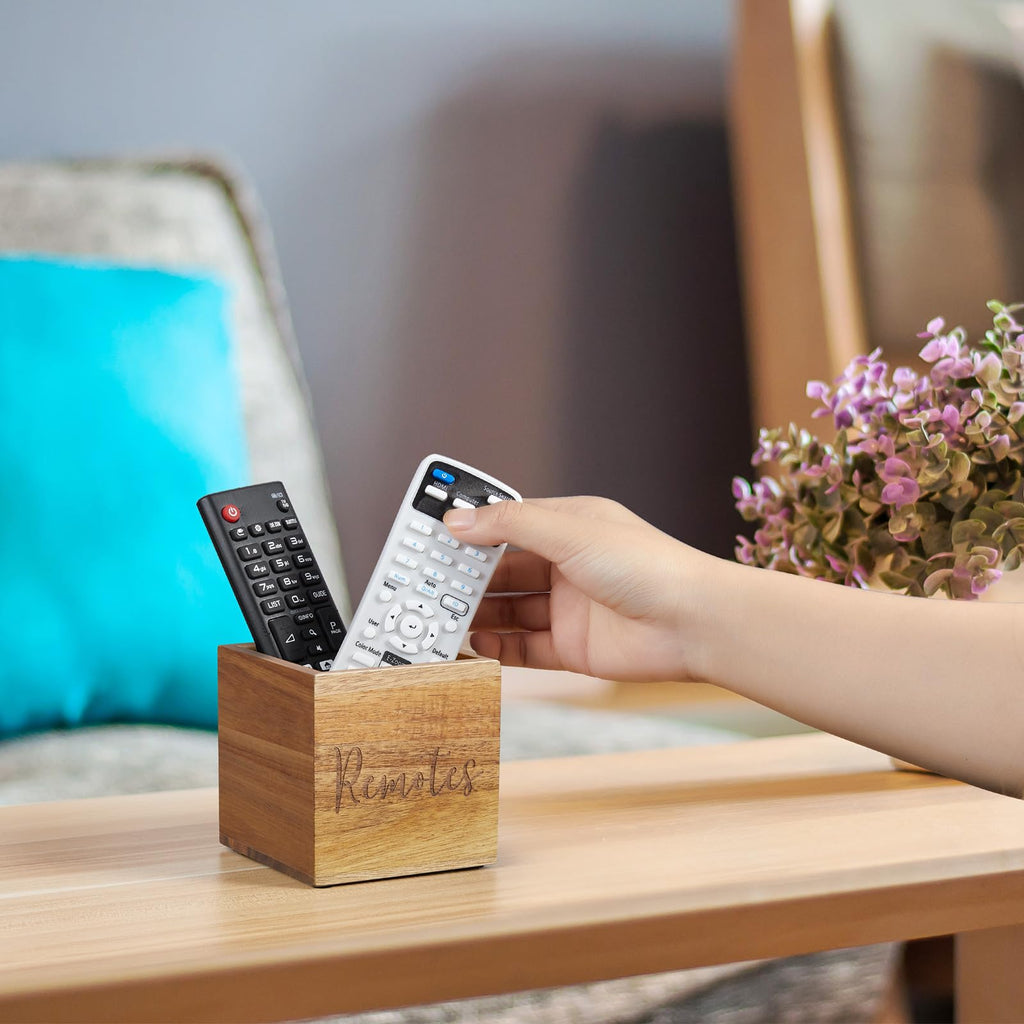 Remote Control Holder, Wood TV Remote Holder, Remote Storage Caddy, Remote Control Organizer (Acacia, 1 Slot)