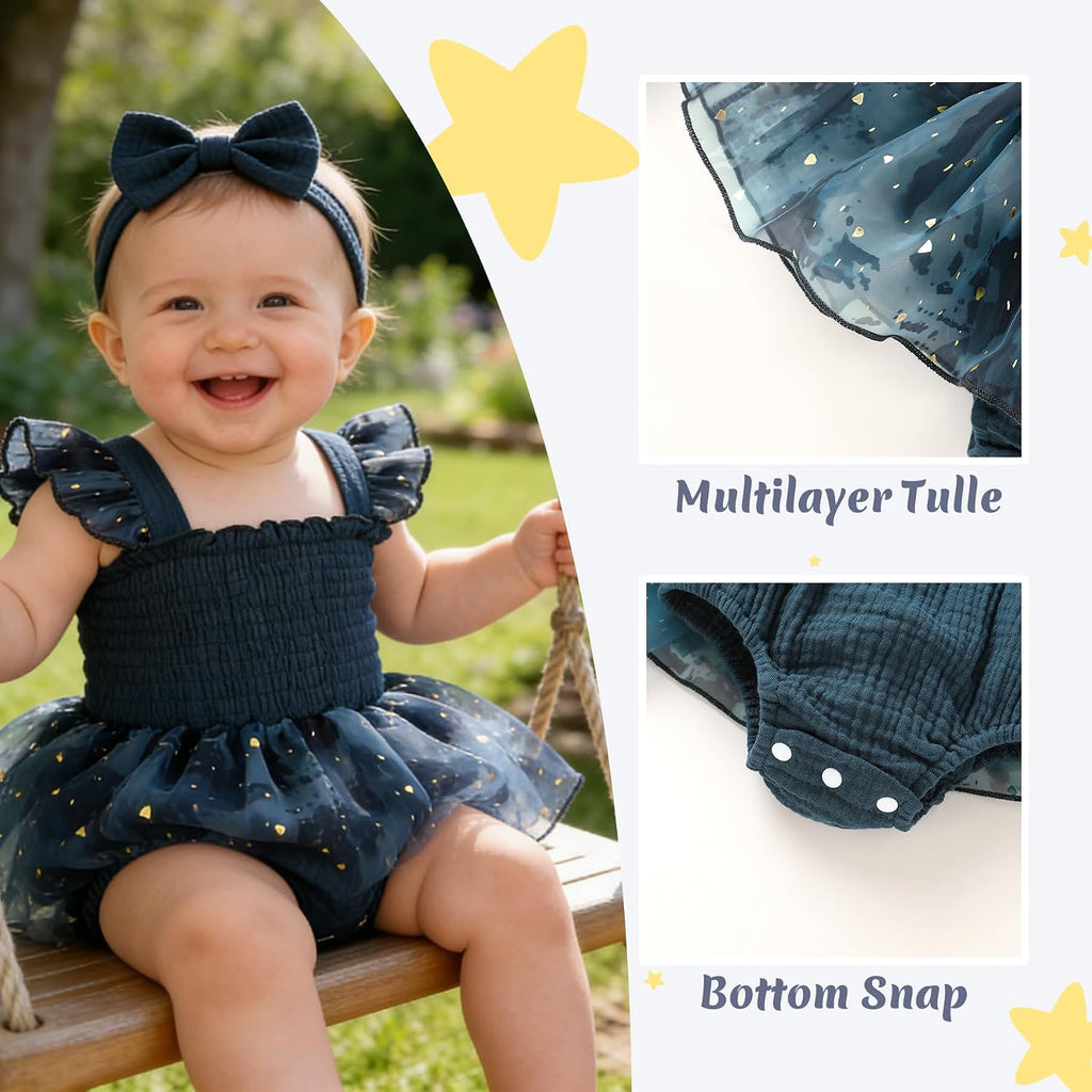 Baby Girl Tulle Romper Dress Infant Sleeveless Ruffle Bodysuit Tutu Skirt Toddler Summer Clothes with Headband