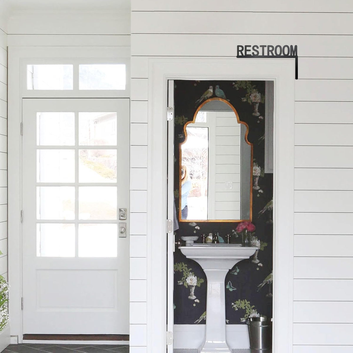 Metal Restroom Door Topper Black Restroom Sign(Right Side)