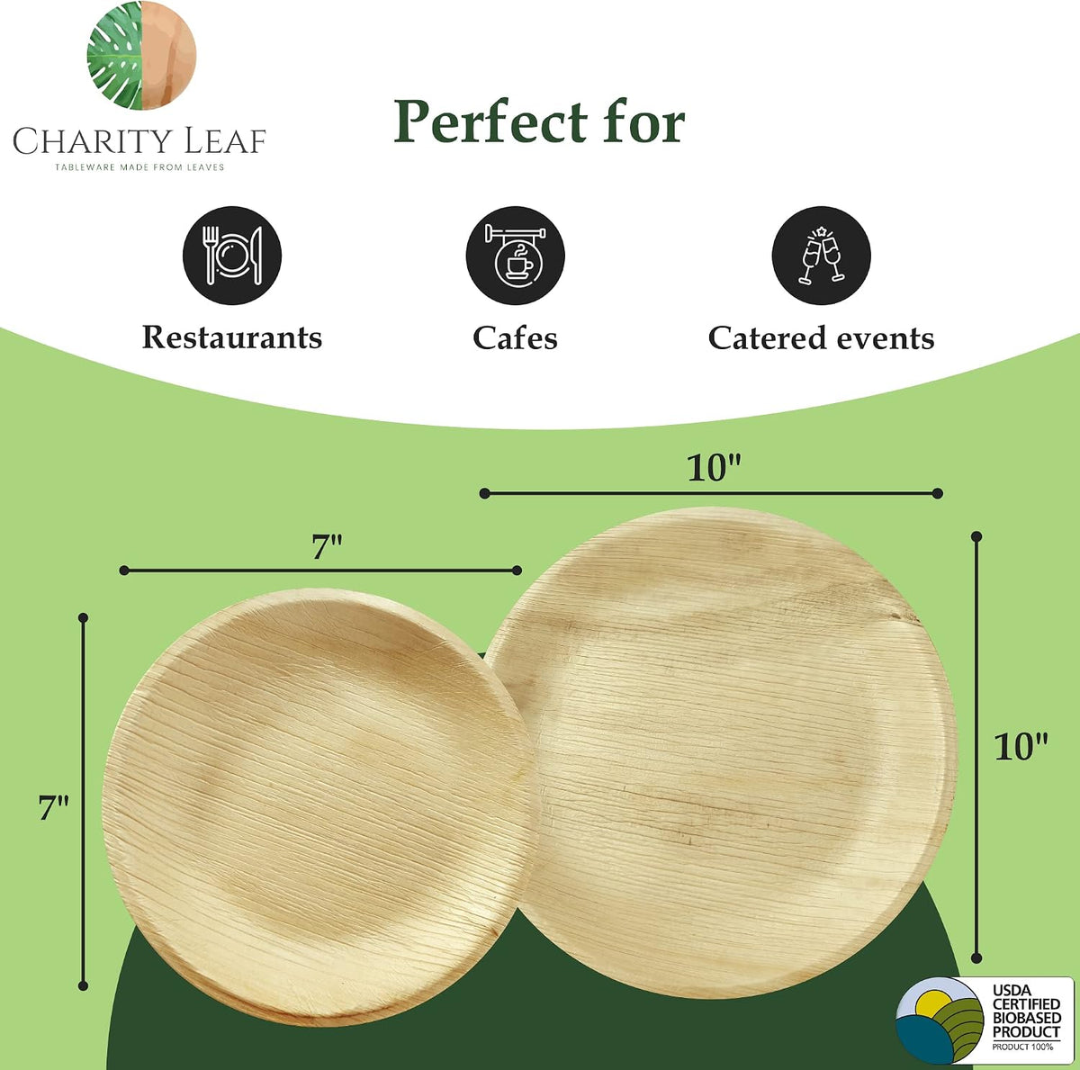 25-Pack 10" Round & 25-Pack 7" Round Disposable Bamboo Plates | Perfect for Parties, Weddings, and Catering Events