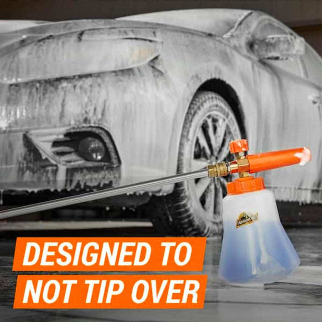 2-in-1 Foam Cannon Kit for Garden Hoses and Power Washers | 3-piece car washing kit with 40-ounce reservoir, marked