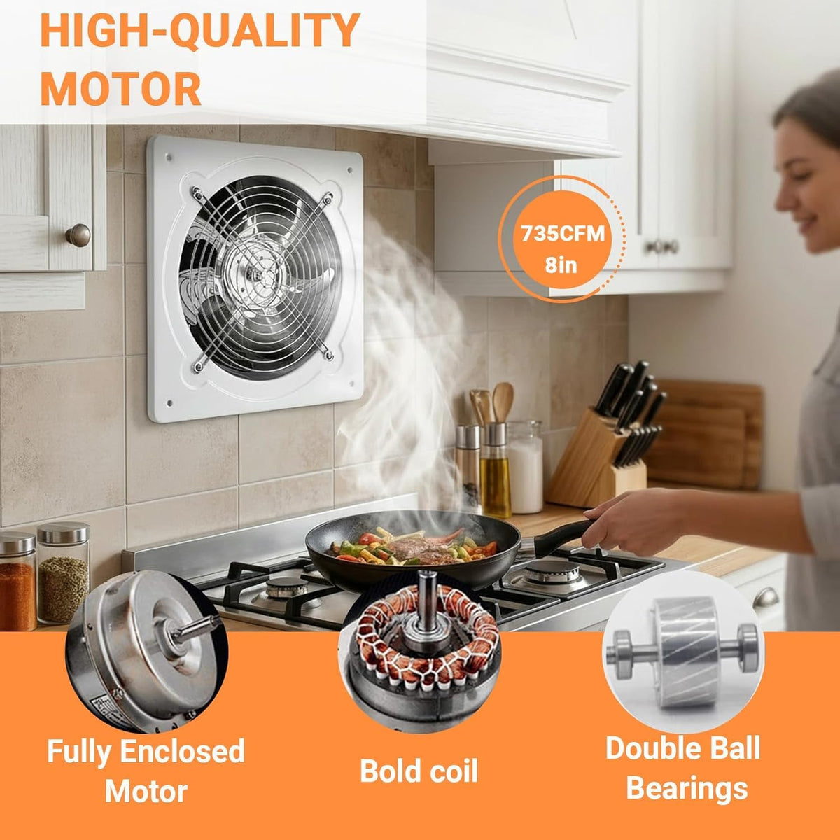 8 Inch Exhaust Fan with Speed Controller, Wall Mount Ventilation Fan
