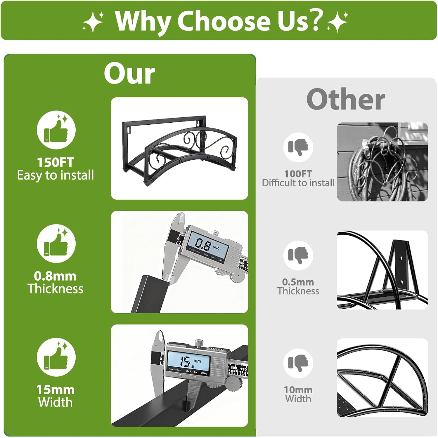 Garden Hose Holder Wall Mount, Metal Water Hose Holder, Holds 150FT | Heavy Duty, Weather-Proof, Durable Hose Storage