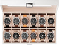 Watch Box Organizer, 12 Slot Watch Display Case, White | Watches Storage Boxes Holder for Men Women, Large Glass Lid