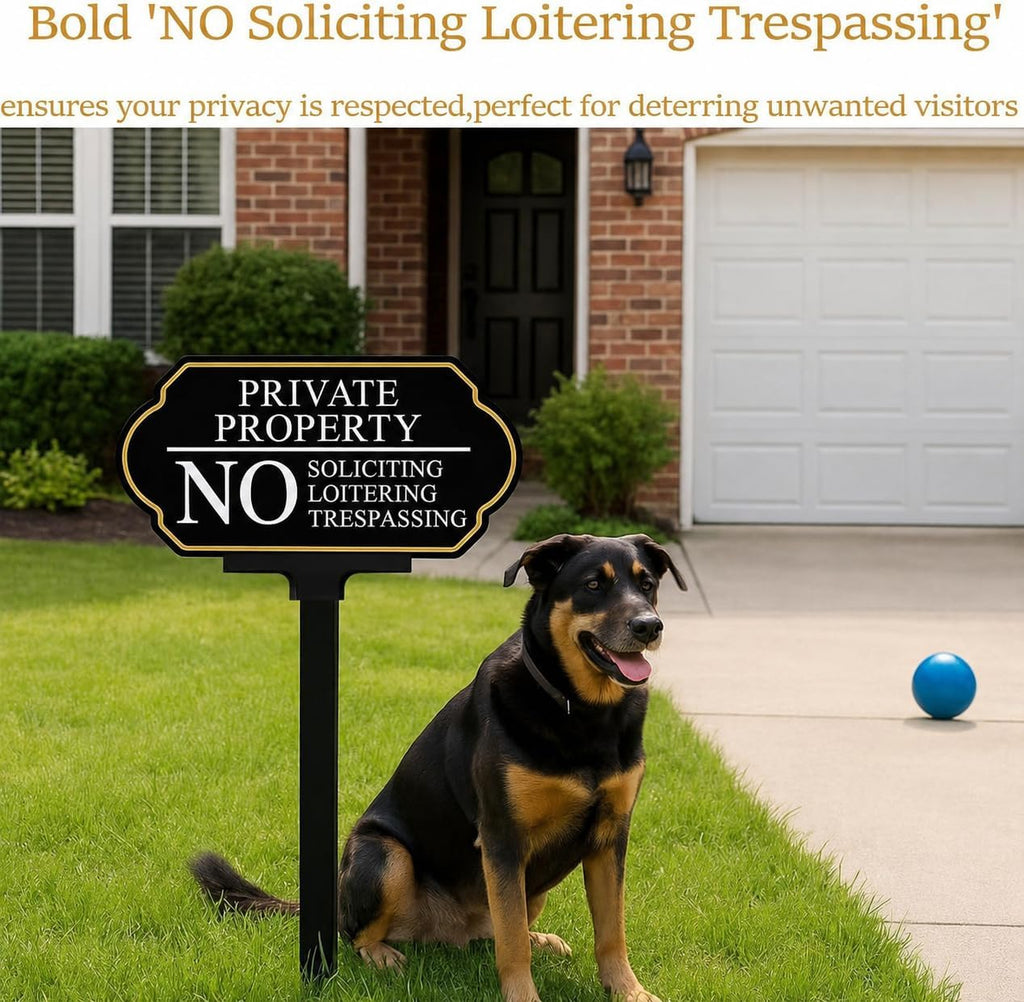 Large Private Property No Soliciting Yard Sign - Elegant Black with UV Protection, 14x7 Inch/35 inch Height, Durable