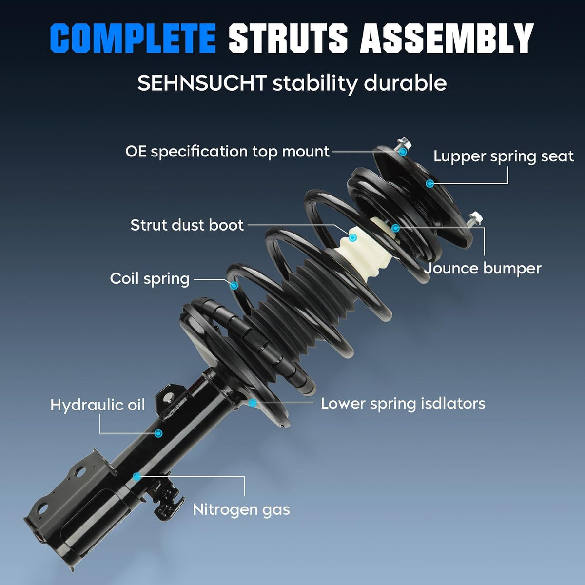 Front Strut Spring Shock Absorber for Toyota Corolla 2003 2004 2005 2006 2007 2008, w/Coil Struts Shocks Absorbers Complete Assembly Replace for 172114 172115