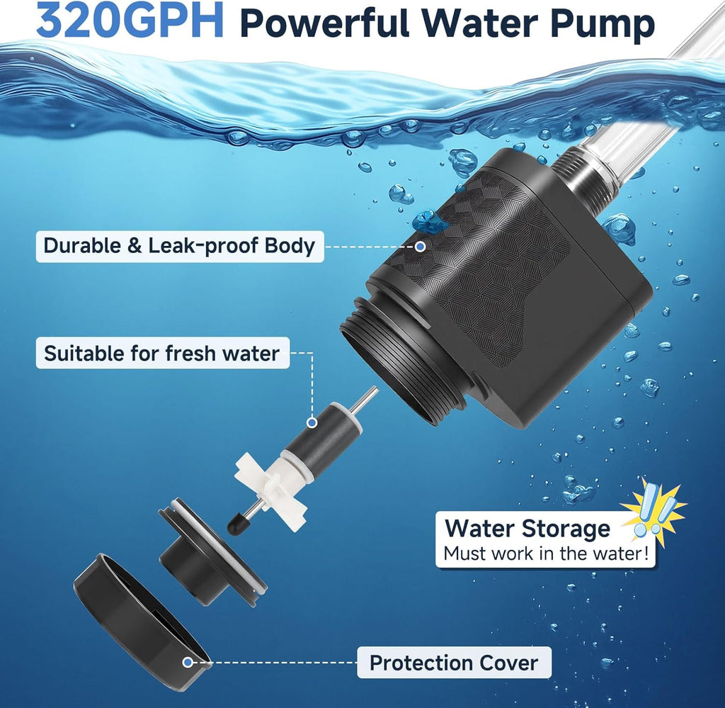 Aquarium Gravel Vacuum Cleaner, 8-in-1 Electric Fish Tank Cleaner with Automatic Water Change,320GPH Strong Suction