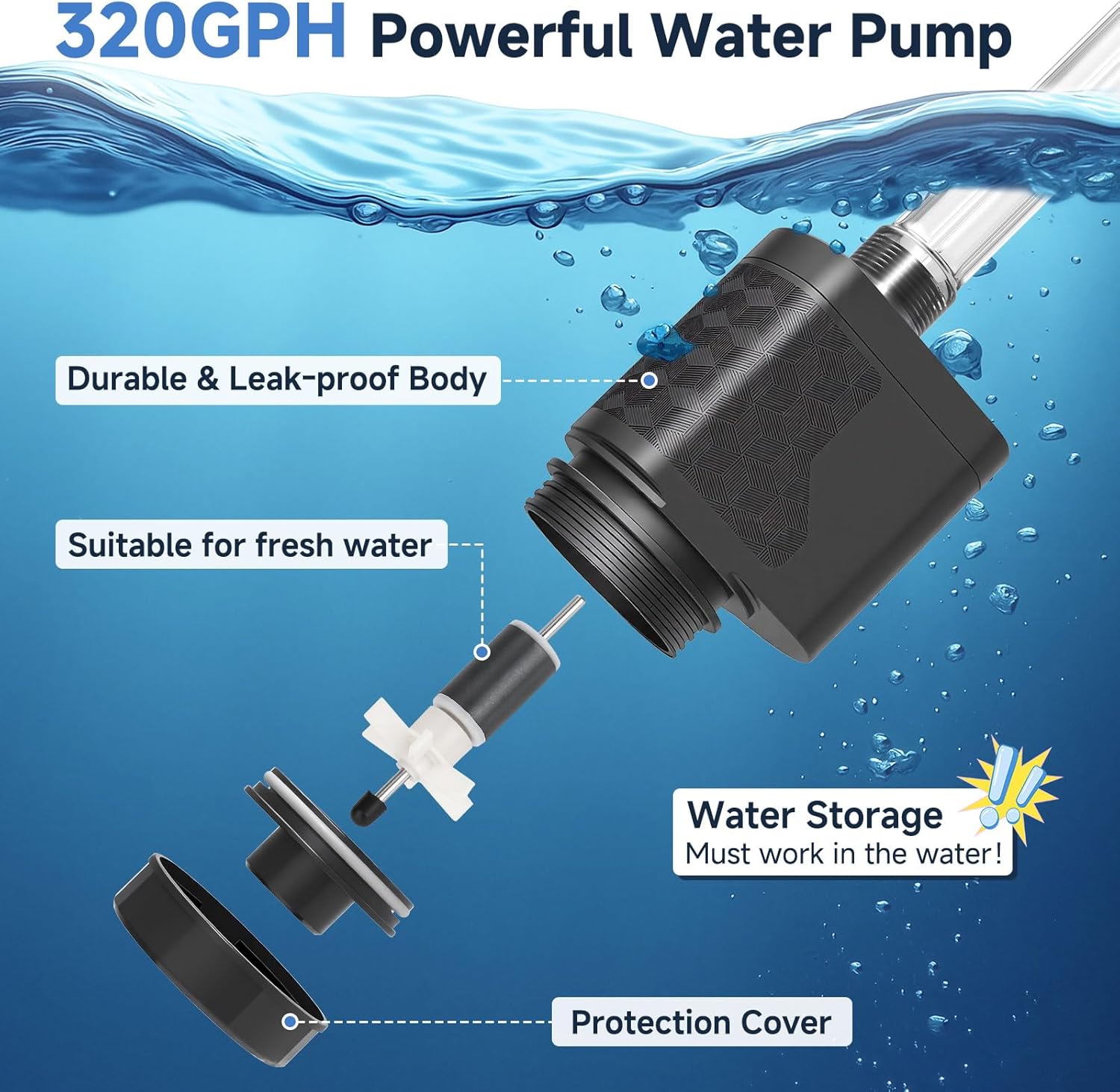 Aquarium Gravel Vacuum Cleaner, 8-in-1 Electric Fish Tank Cleaner with Automatic Water Change,320GPH Strong Suction