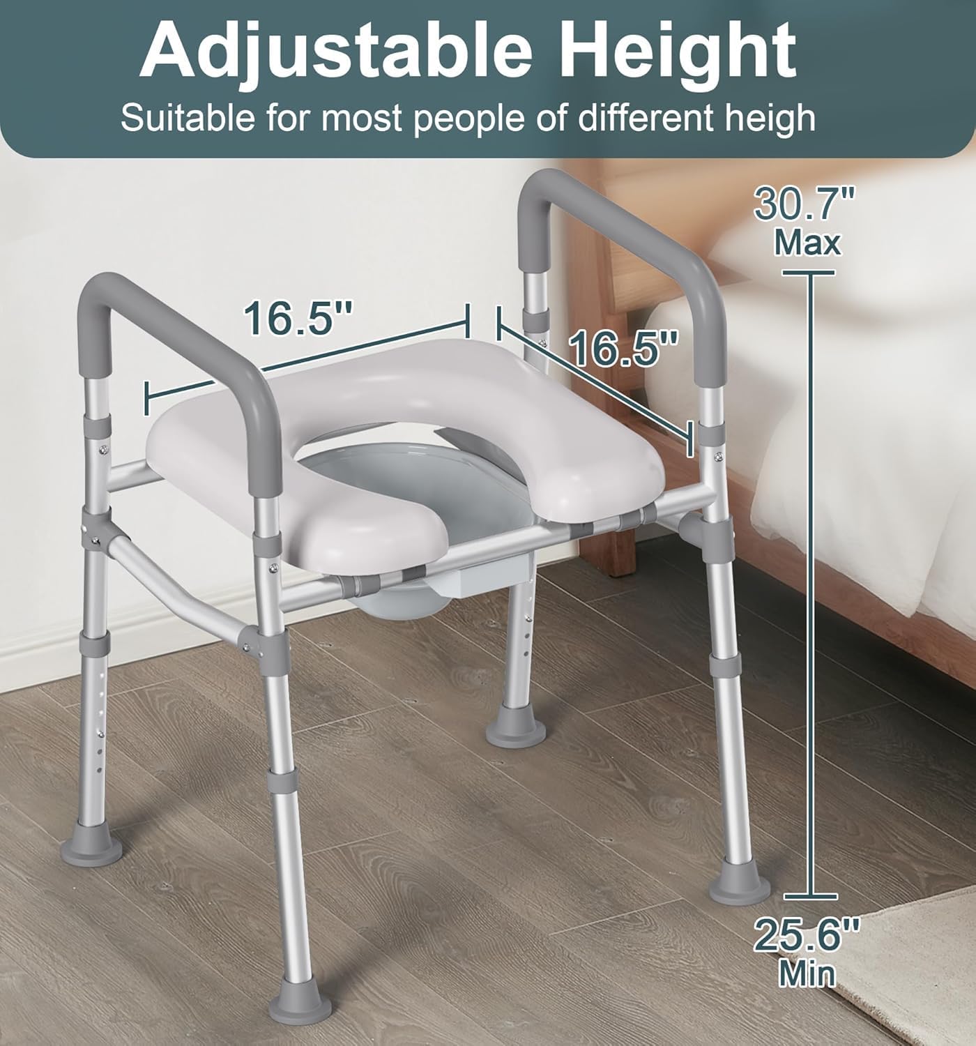 Raised Toilet Seat with Handles, 500lb Toilet Seat Riser for Seniors with Bedpan, Adjustable Height & Width, Handicap