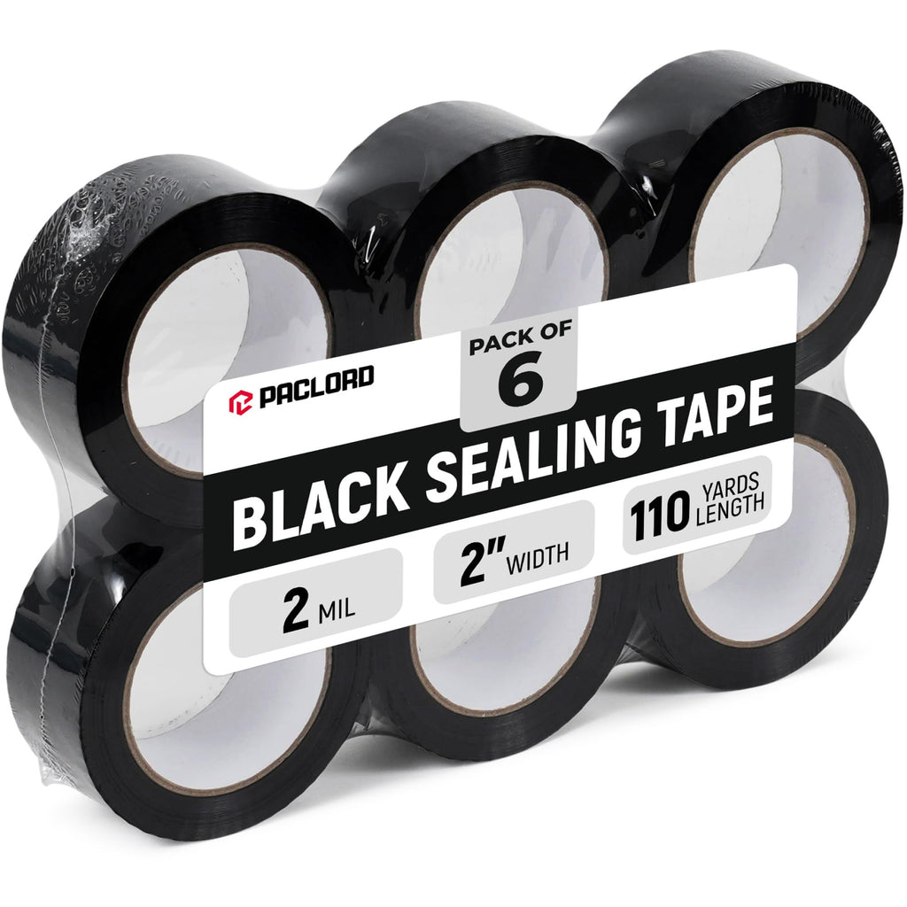 2" x 110 Yards Black Packing Tape, 6 Rolls