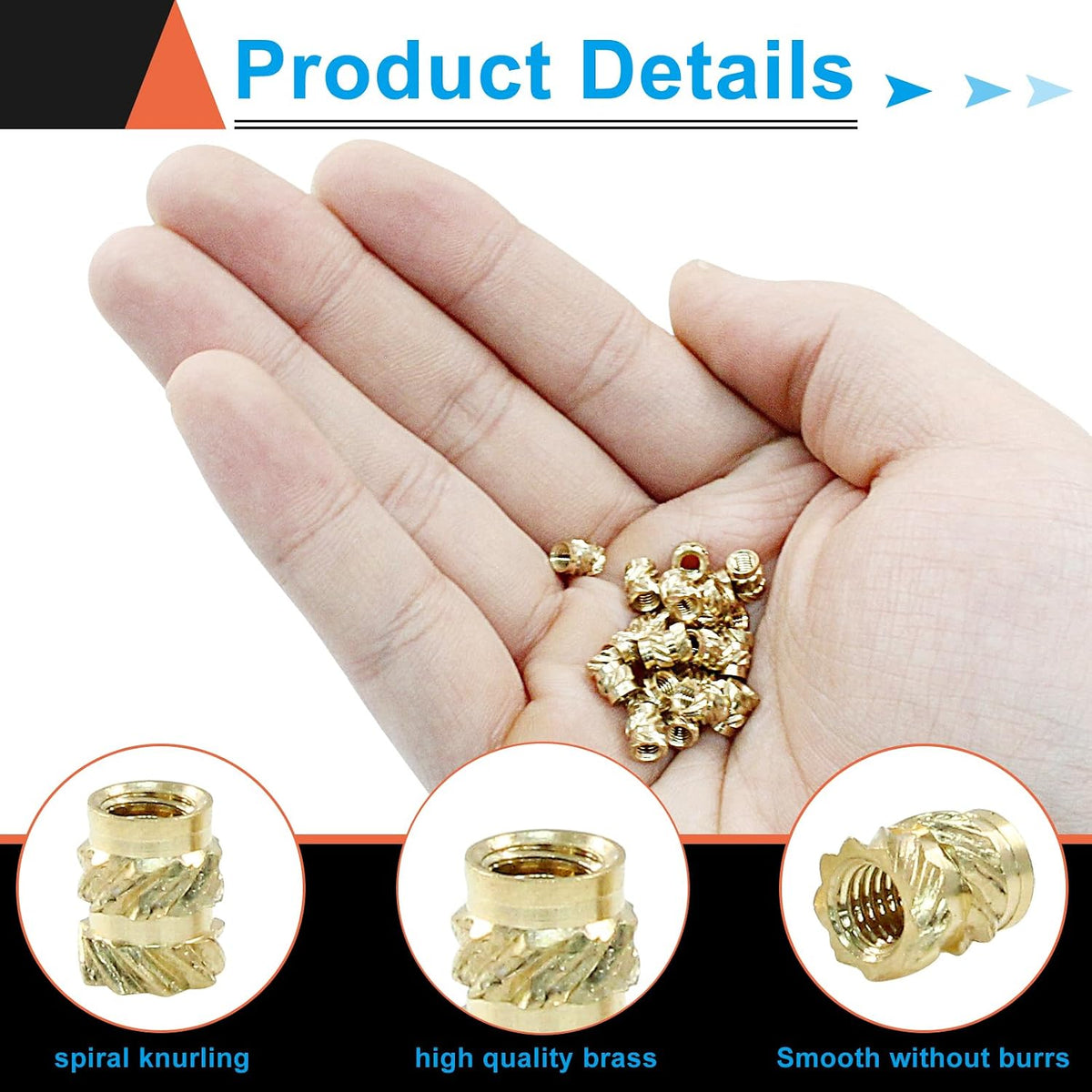 100 Pcs M3x5.7x4.6 Threaded Inserts, Brass Knurled Nuts