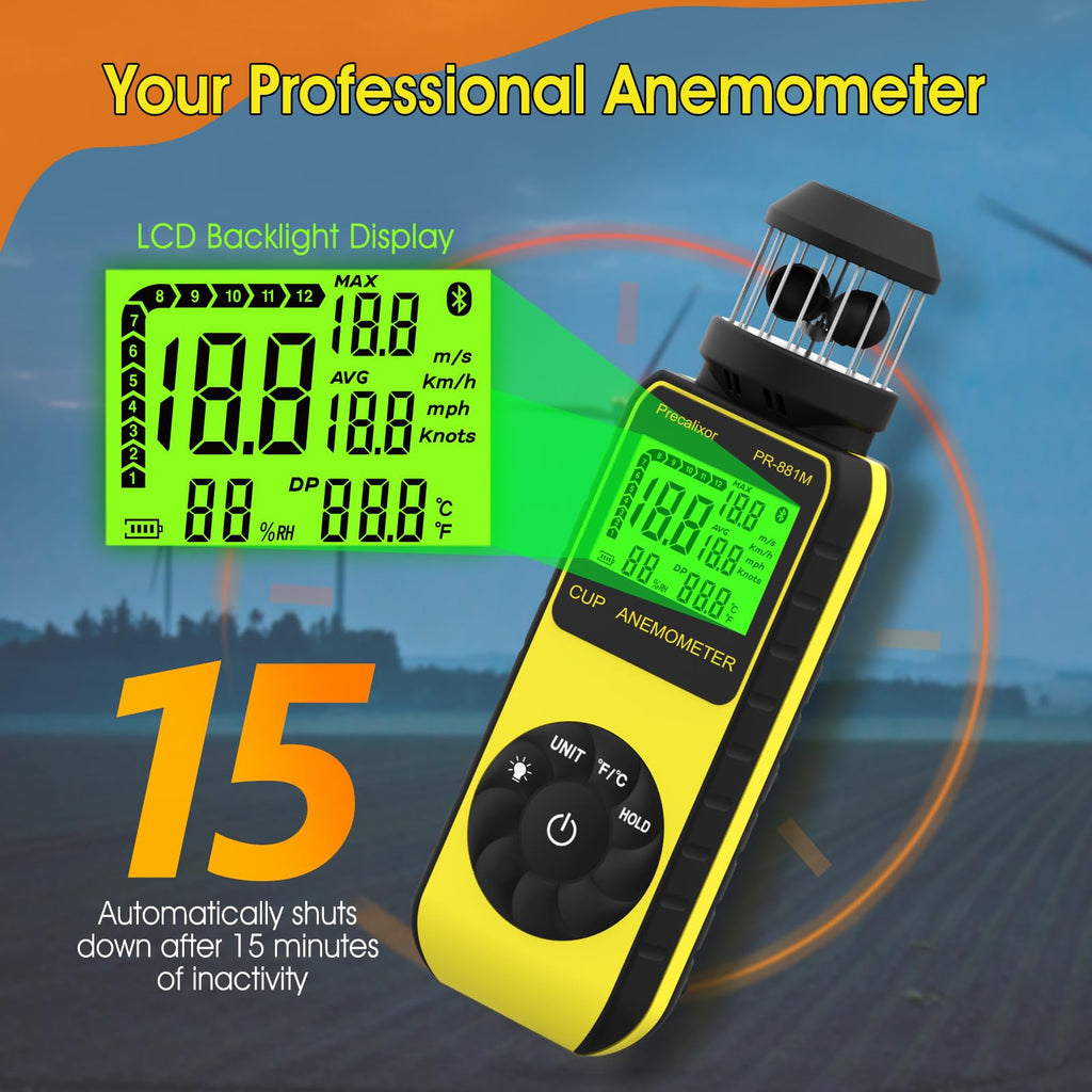93Mph Wind Cup Anemometer HVAC Handheld Wind Speed Meter Air Flow Meter