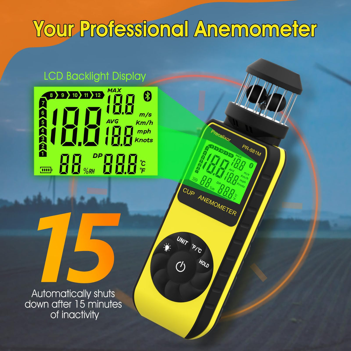 93Mph Wind Cup Anemometer HVAC Handheld Wind Speed Meter Air Flow Meter