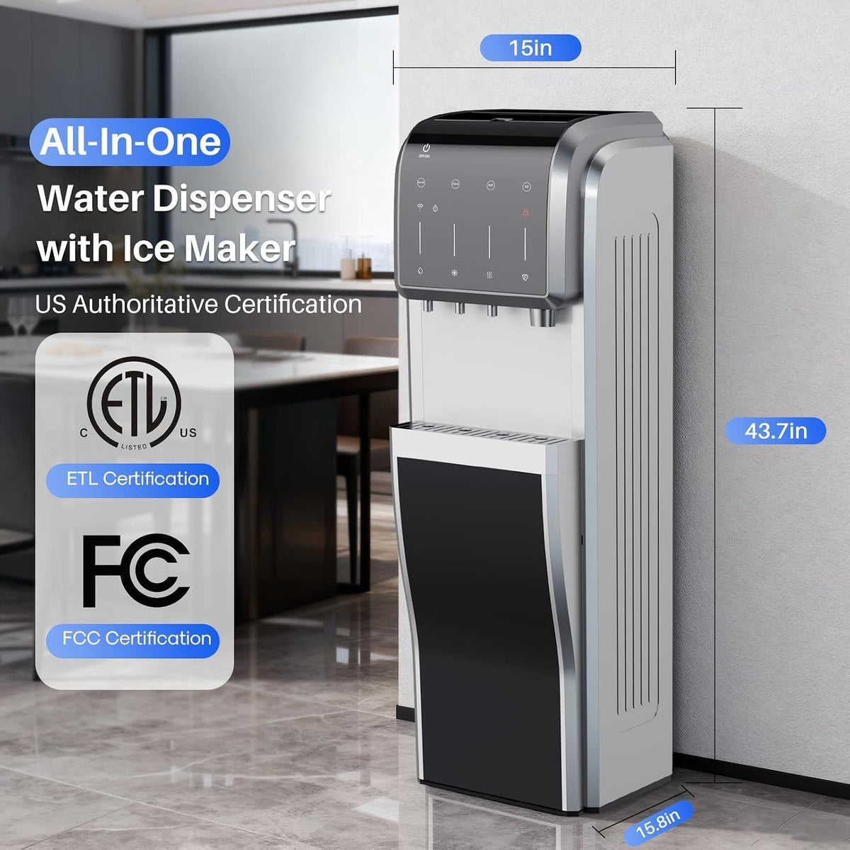 5-in-1 Water Cooler Dispenser with Ice Maker