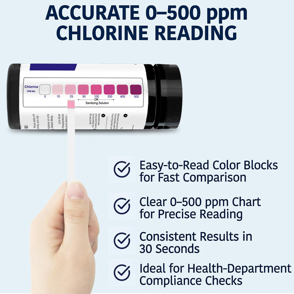 200 Chlorine Test Strips for Food Service 0-500 ppm (Value Pack) - Bleach Sanitizer Test Strips Food Service