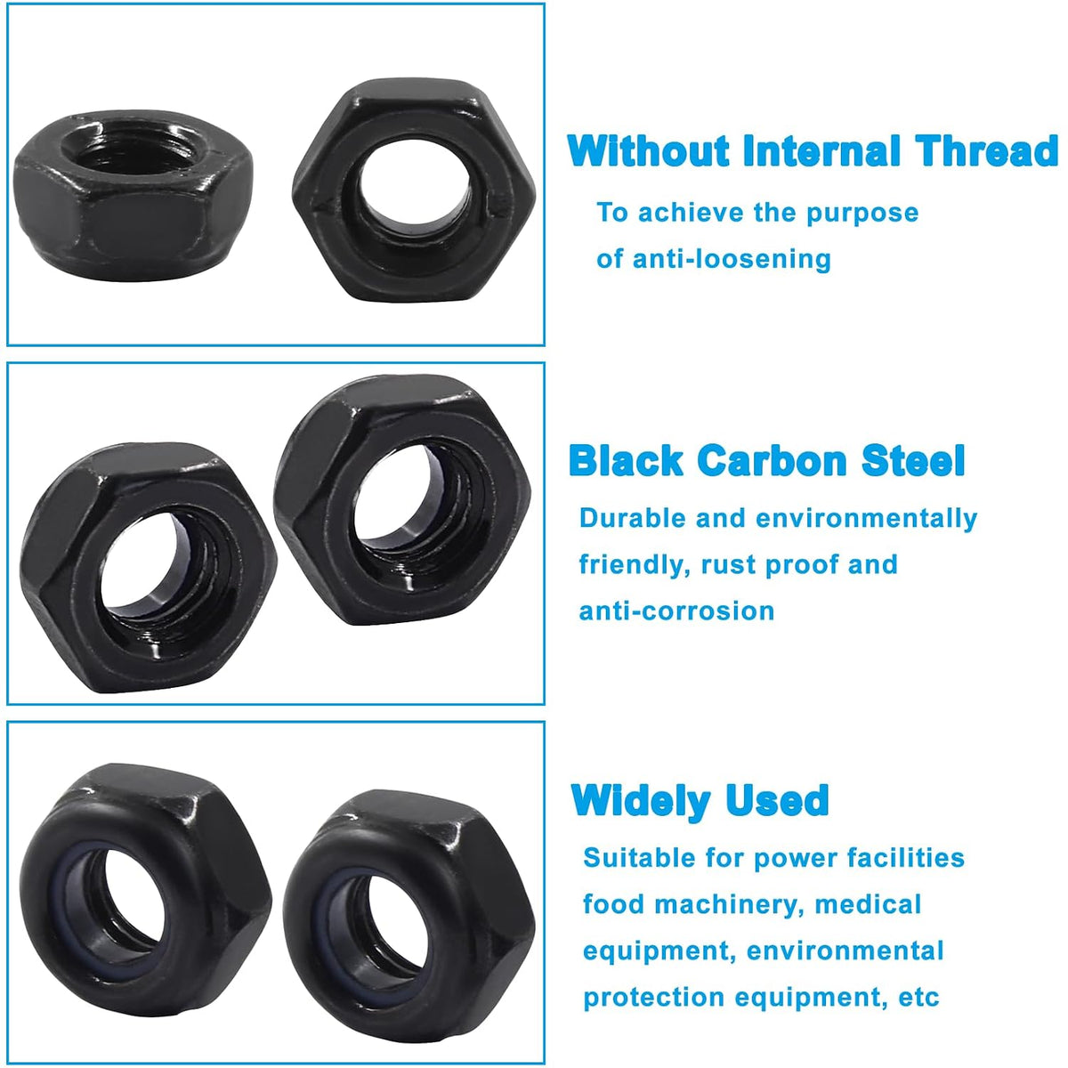 Hitefu M6 x 1mm Hex Lock Nuts, Black, 40PCS