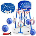 Pool Basketball Hoop for Kids Ages 4-8 & 8-12, 2-in-1 Floating Game Set with Backboard, Water-Fillable Base, 4 Balls
