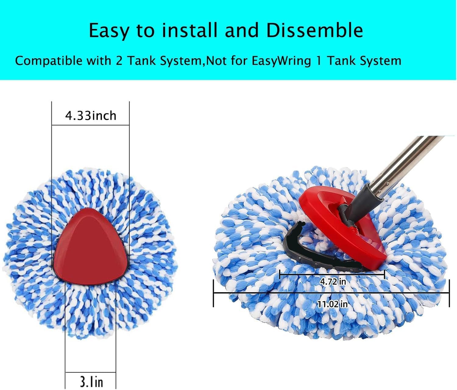 Spin Mop Replacement Heads Compatible with RinseClean 2 Tank Mop System,Microfiber Mop Refill Heads for Cleaning All
