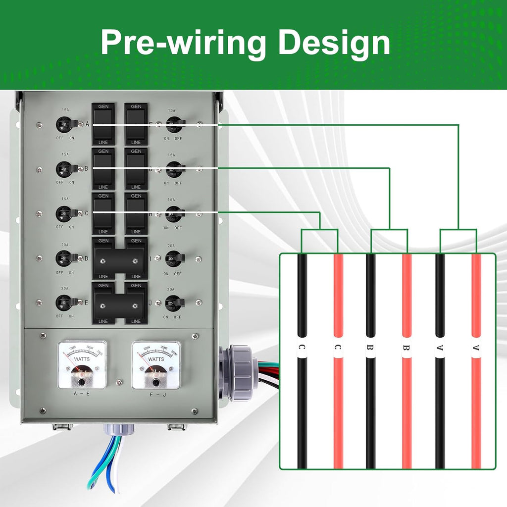 30 Amp Generator Transfer Switch Kit,10-Circuits, 7500W, Indoor&Outdoor, NEMA 3R, Include 10 Foot Cord and 30 Amps
