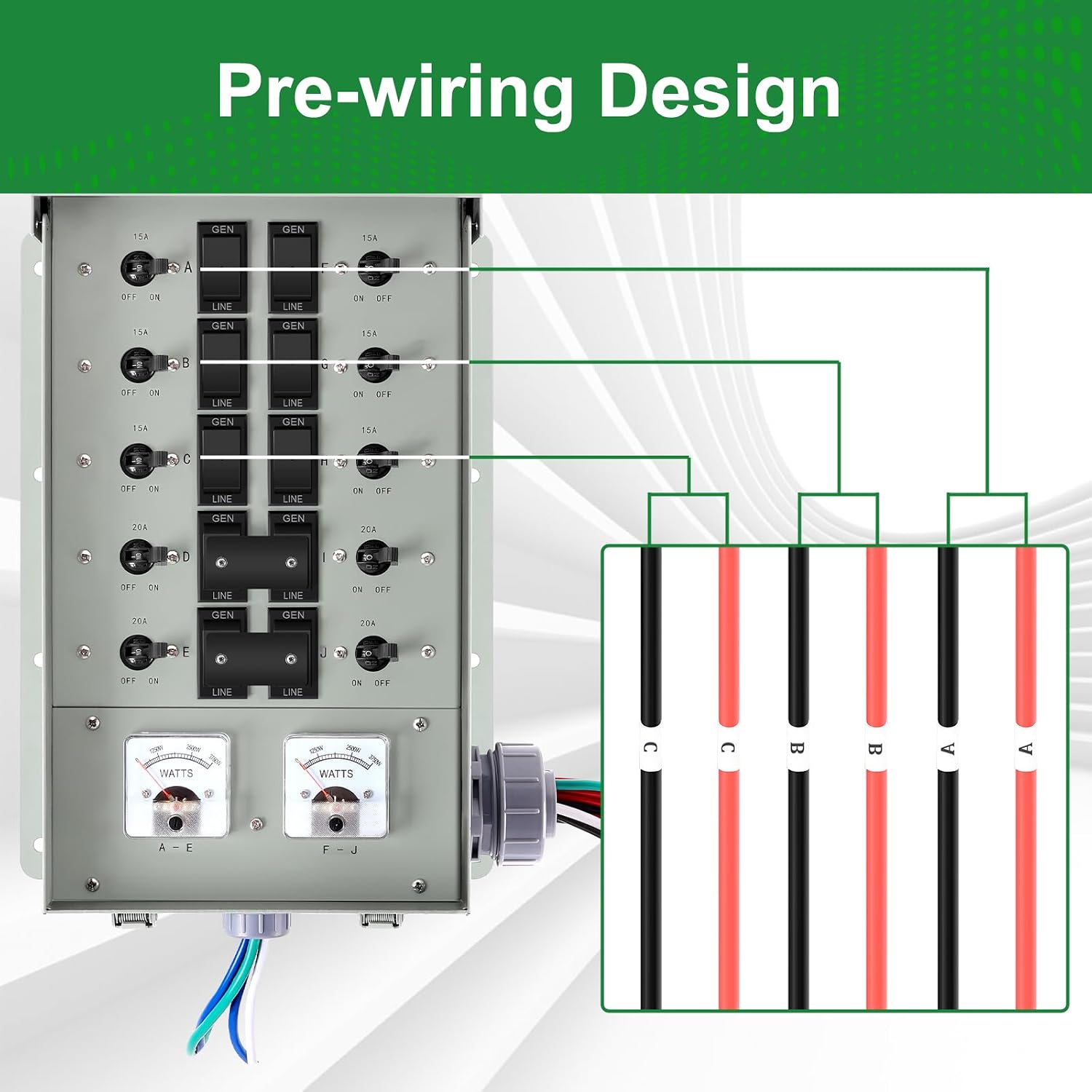 30 Amp Generator Transfer Switch Kit,10-Circuits, 7500W, Indoor&Outdoor, NEMA 3R, Include 10 Foot Cord and 30 Amps