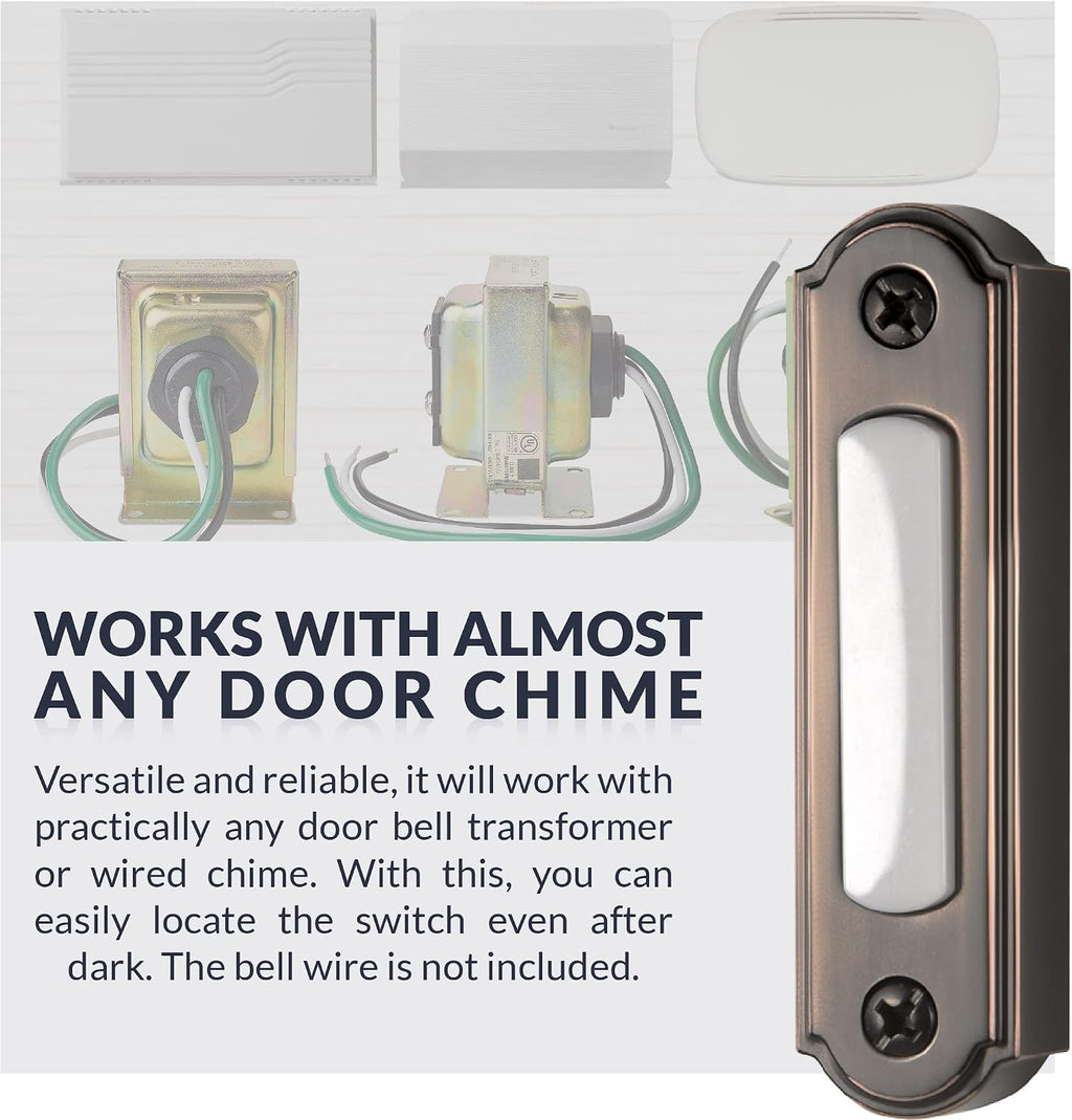 LED Lighted Metal Door Chime Push Button (Oil-Rubbed Bronze) | Surface Mount Lighted Door Bell Button | Replacement