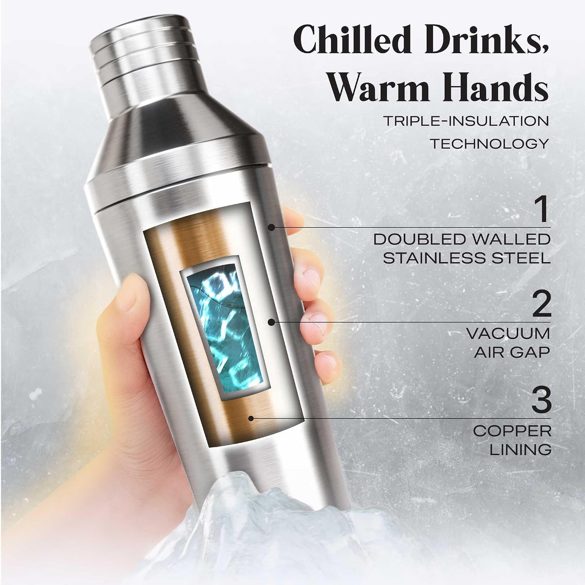 Insulated Cocktail Shaker | Vacuum Double Wall Stainless Steel (Silver)
