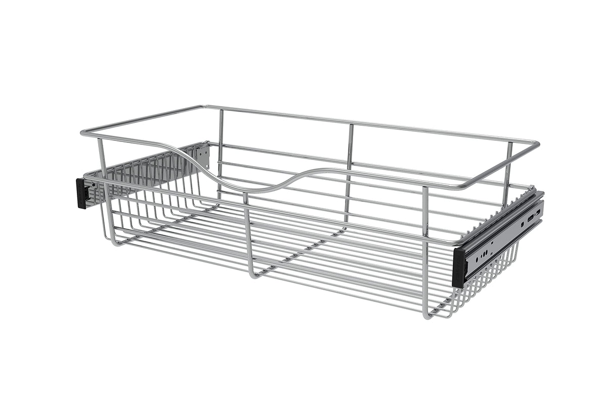 Chrome 24" Wire Pullout Basket for 12" Deep Closet - 7" H