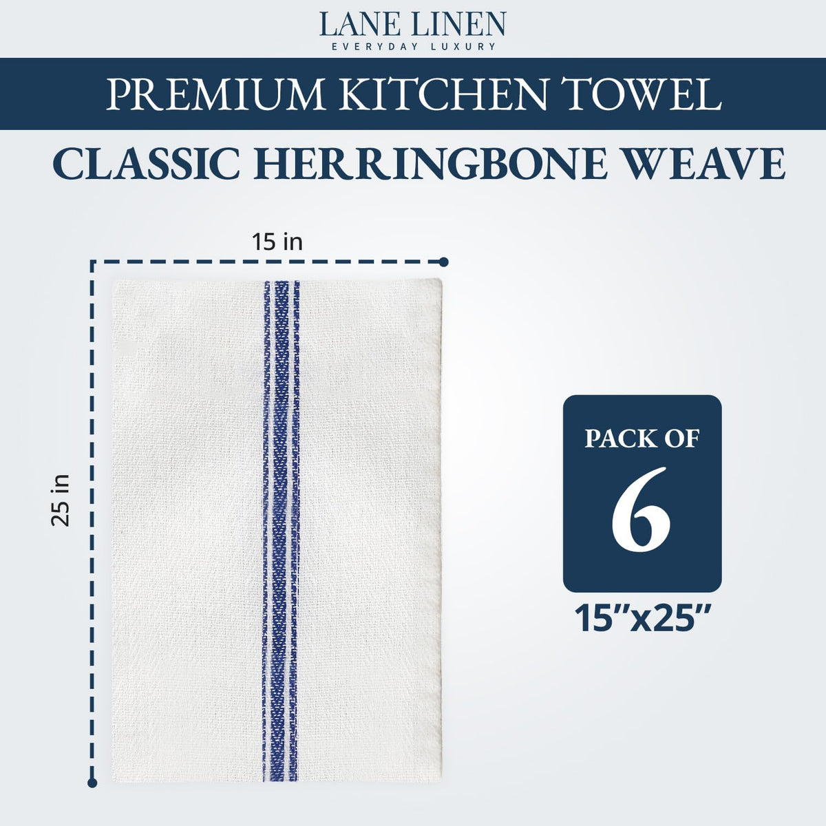 Kitchen Towels, 6 Pack 14"x25" Dish Drying Towels, 100% Cotton Tea Towel with Hanging Loop, Reusable Napkin, Durable