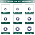 Metric Lock Nut Assortment Kit, 530PCS Nylon Insert Lock Nuts Set