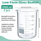 2 Pcs 2000ml Beaker 3.3 Borosilicate Glass Beakers Lab Beakers