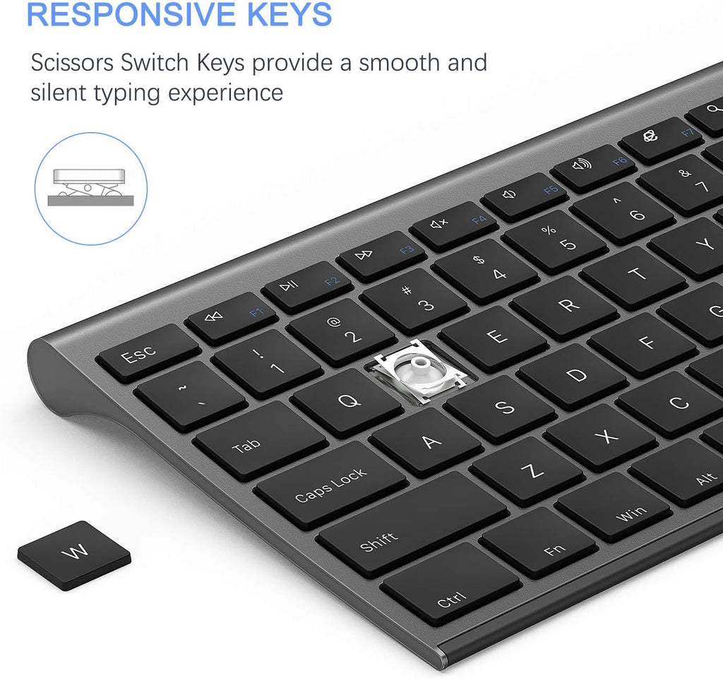 Wireless Keyboard and Mouse, Rechargeable Ultra Slim, Dark Gray | Quiet Full-Size Keyboard and Mouse Combo Set, for