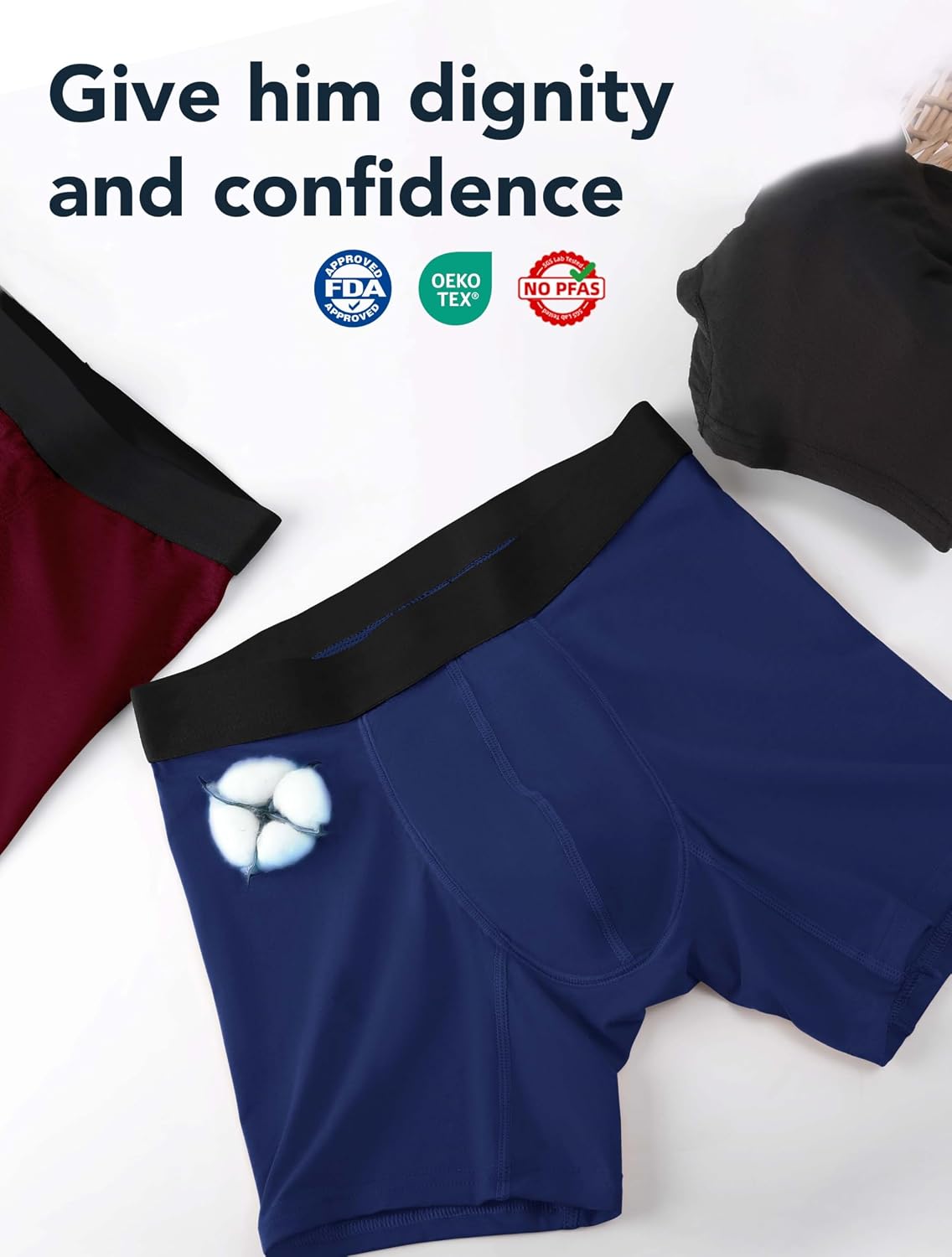 Men's Incontinence Underwear Cotton Boxer Briefs 5 Pack