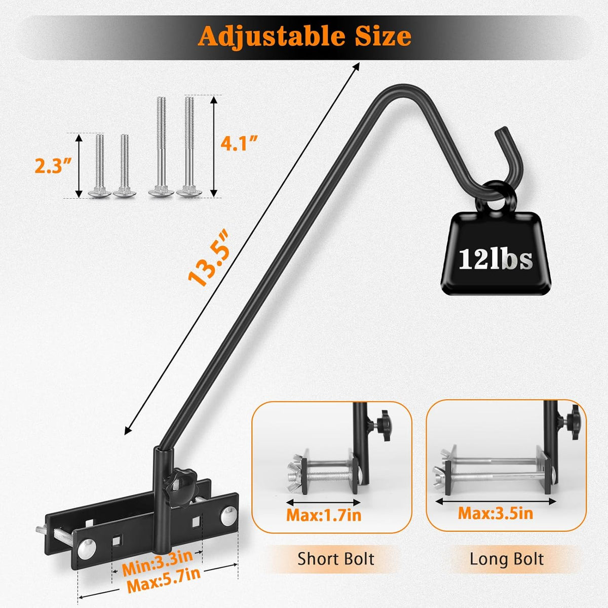 2 Pack 13.5 Inch Deck Hooks for Vertical Railing, Adjustable Deck Bird Feeder Hanger for Hanging Lanterns, Wind