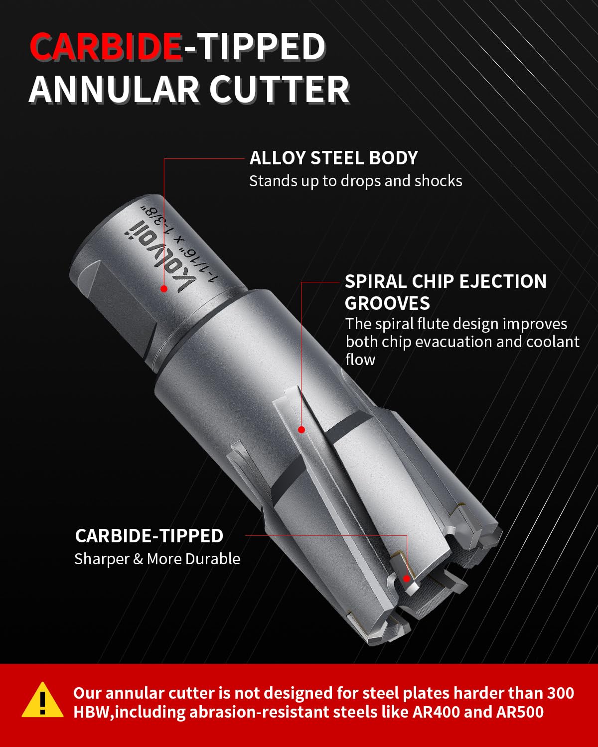 Kolvoii TCT Annular Cutter 1‑1/2" Diameter x 1‑3/8" Depth, Mag Drill Bit