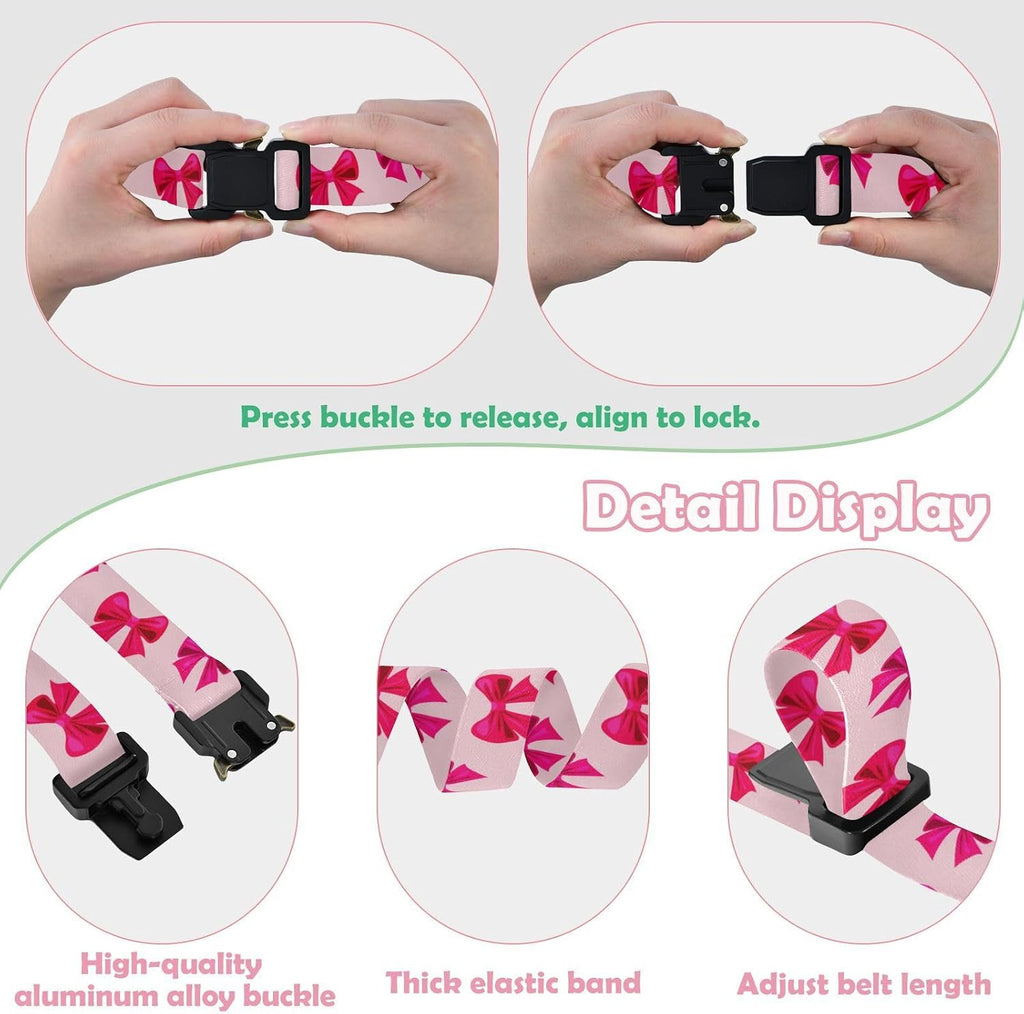 Bow Tie Adjustable Kids Elastic Belts, Girls Boys Stretch Waist Belt with Aluminum Alloy Buckle