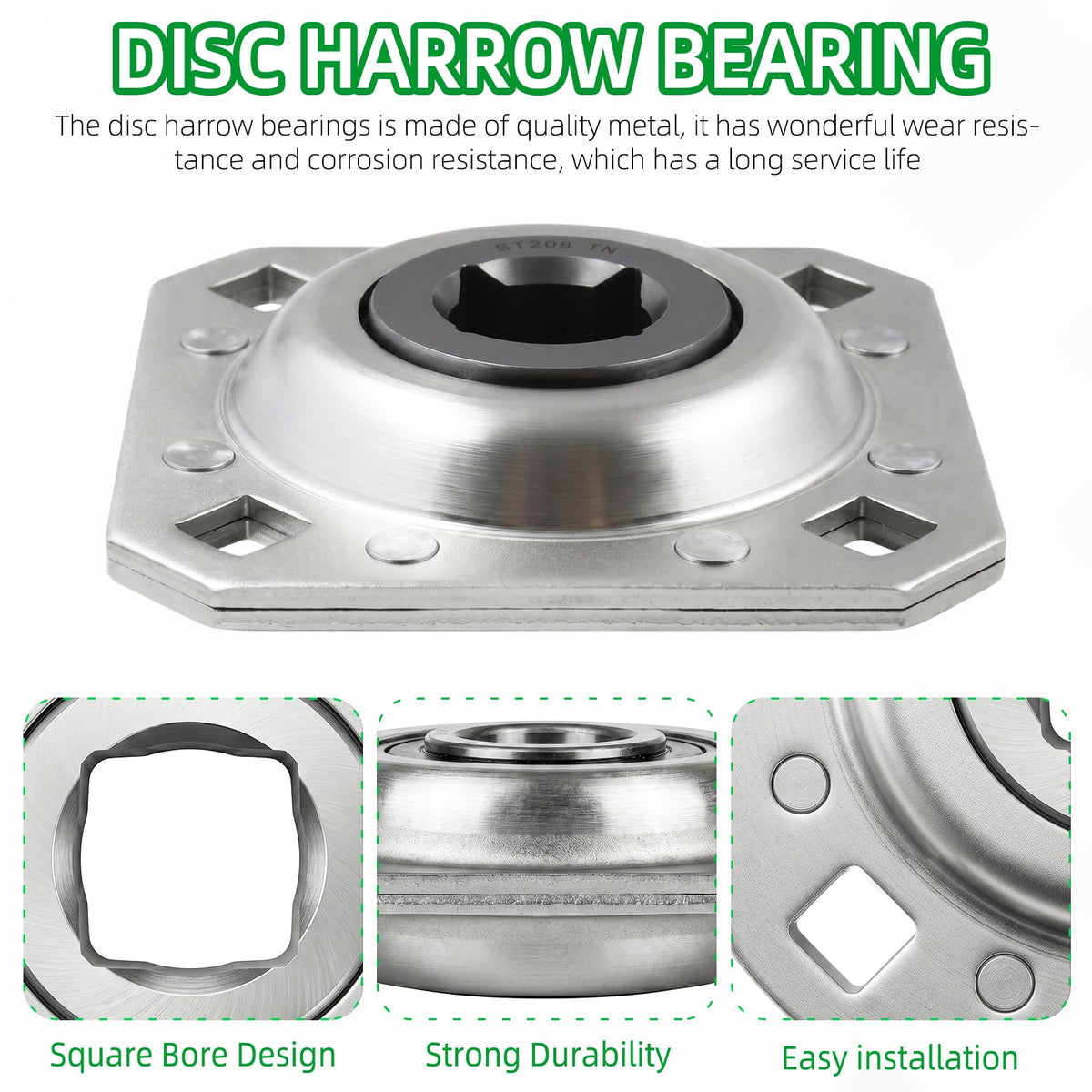 FD208R1 Disc Harrow Flange Bearing 1" Square Bore, 4-Bolt
