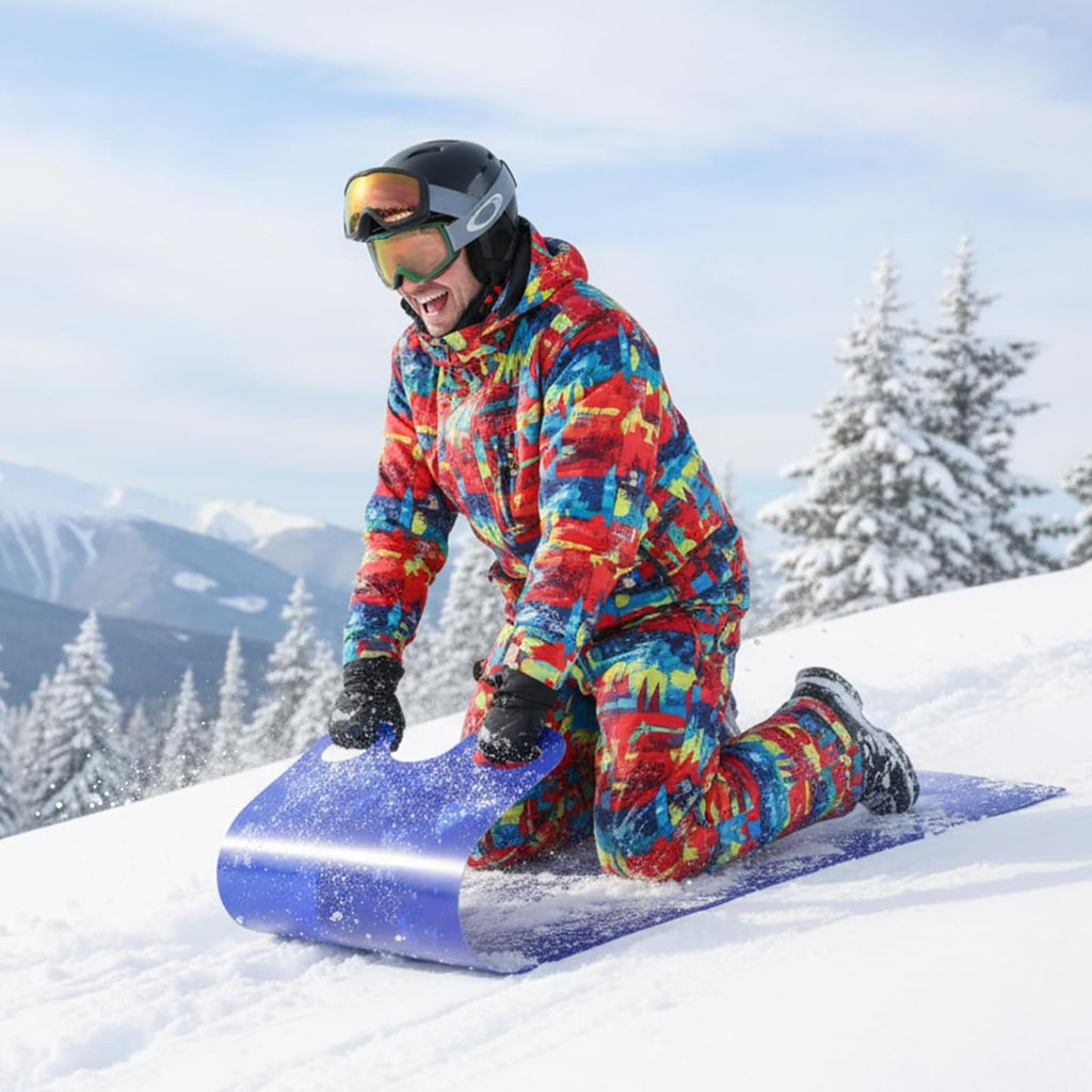Large 54" Snow Sled for Adults Snowflake Flying Slider Mat with Handles and Warm Winter Gloves Snow Carpet