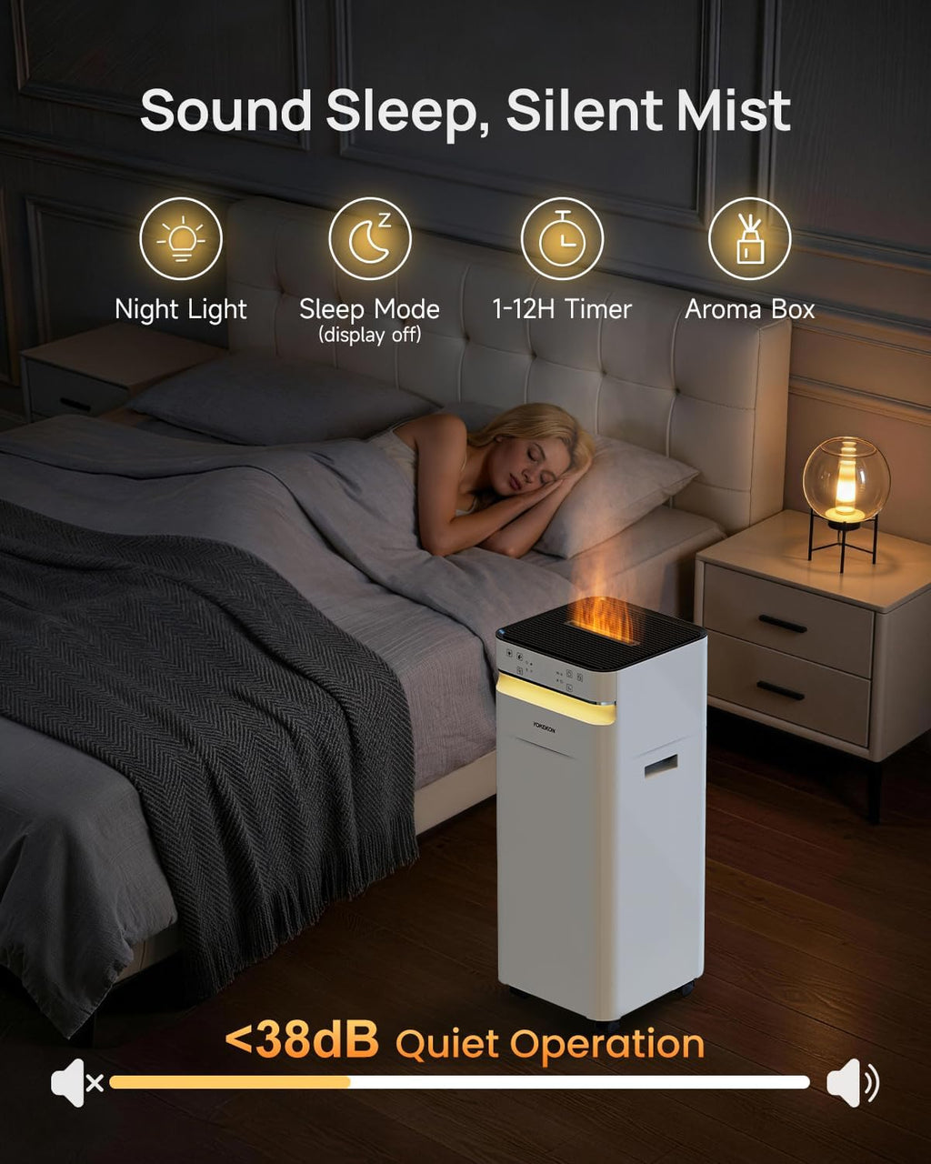 Humidifier Large Room 5.8Gal/22L, 2500 sq.ft. Cool Mist Humidifiers for Home Bedroom with Flame & Night Light, Top