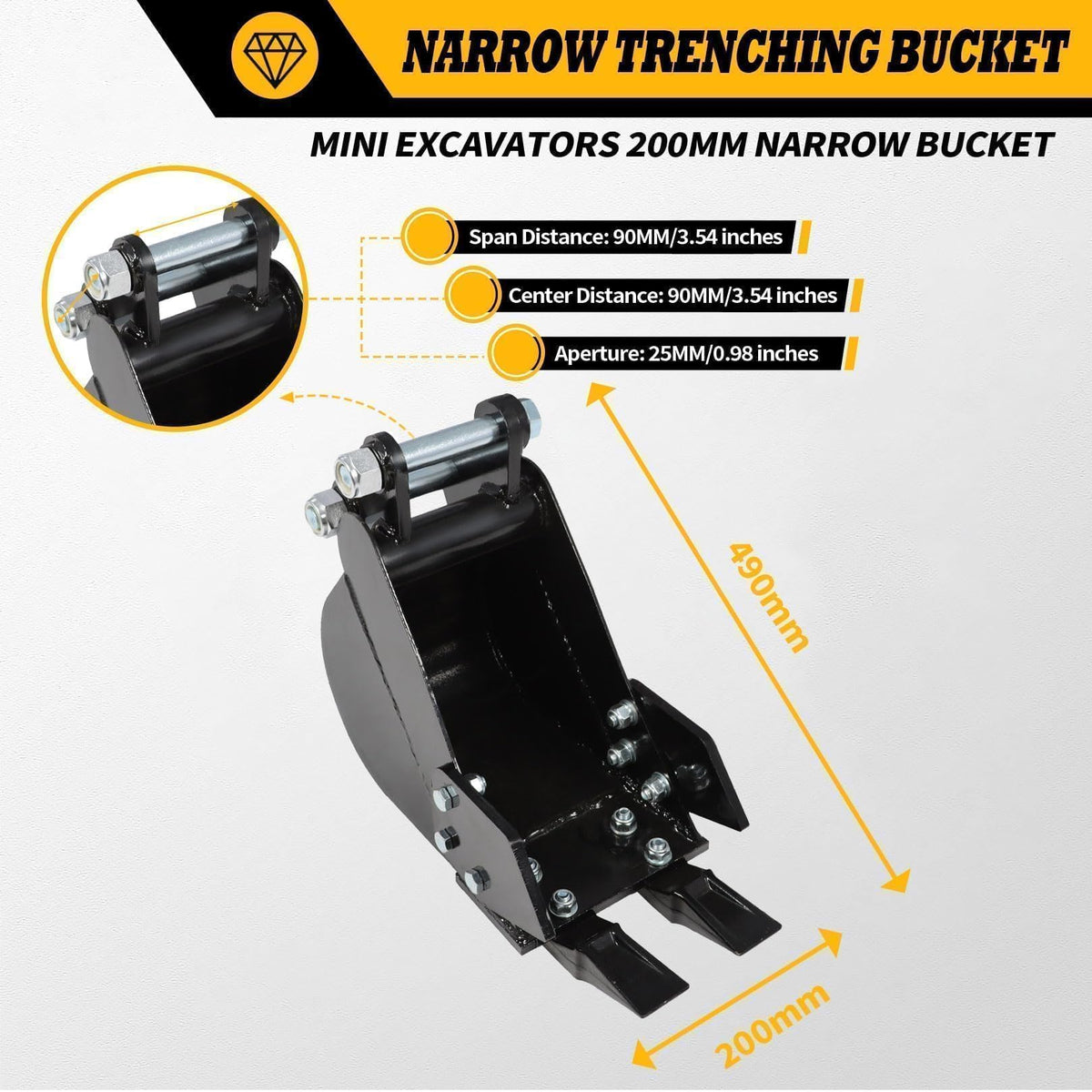 Jecoupoon 200mm Narrow Trenching Bucket Compatible with Mini Excavators