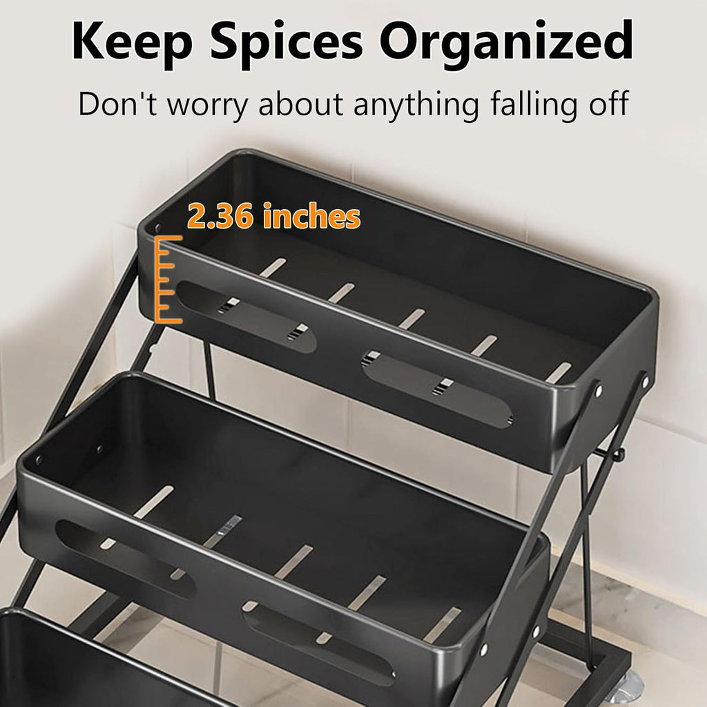 3 Tier Foldable Spice Rack, Black | Iron