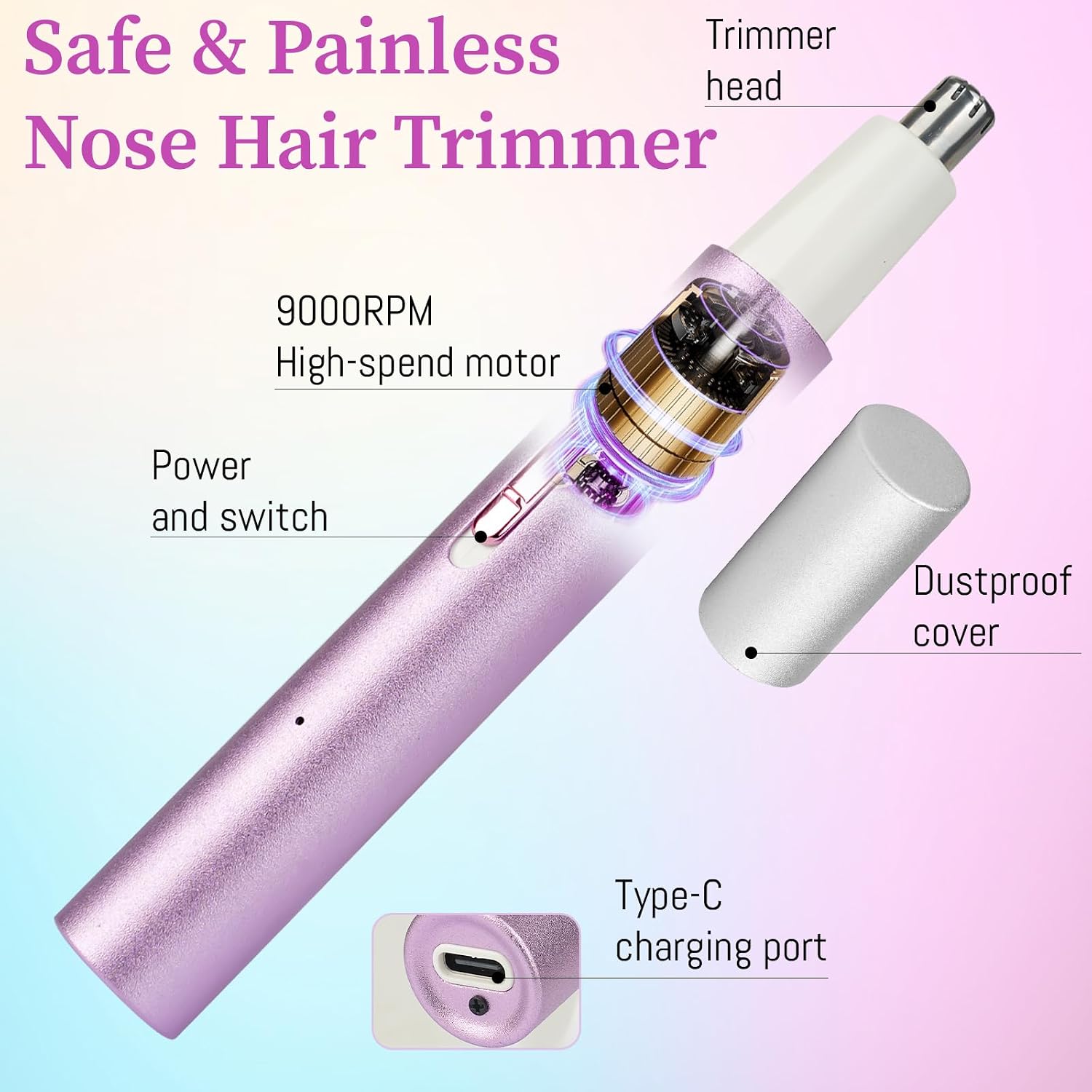 2026 Rechargeable Nose & Ear Hair Trimmer, Dual-Edge Blade Electric Clipper for Women Men, Facial & Eyebrow Hair