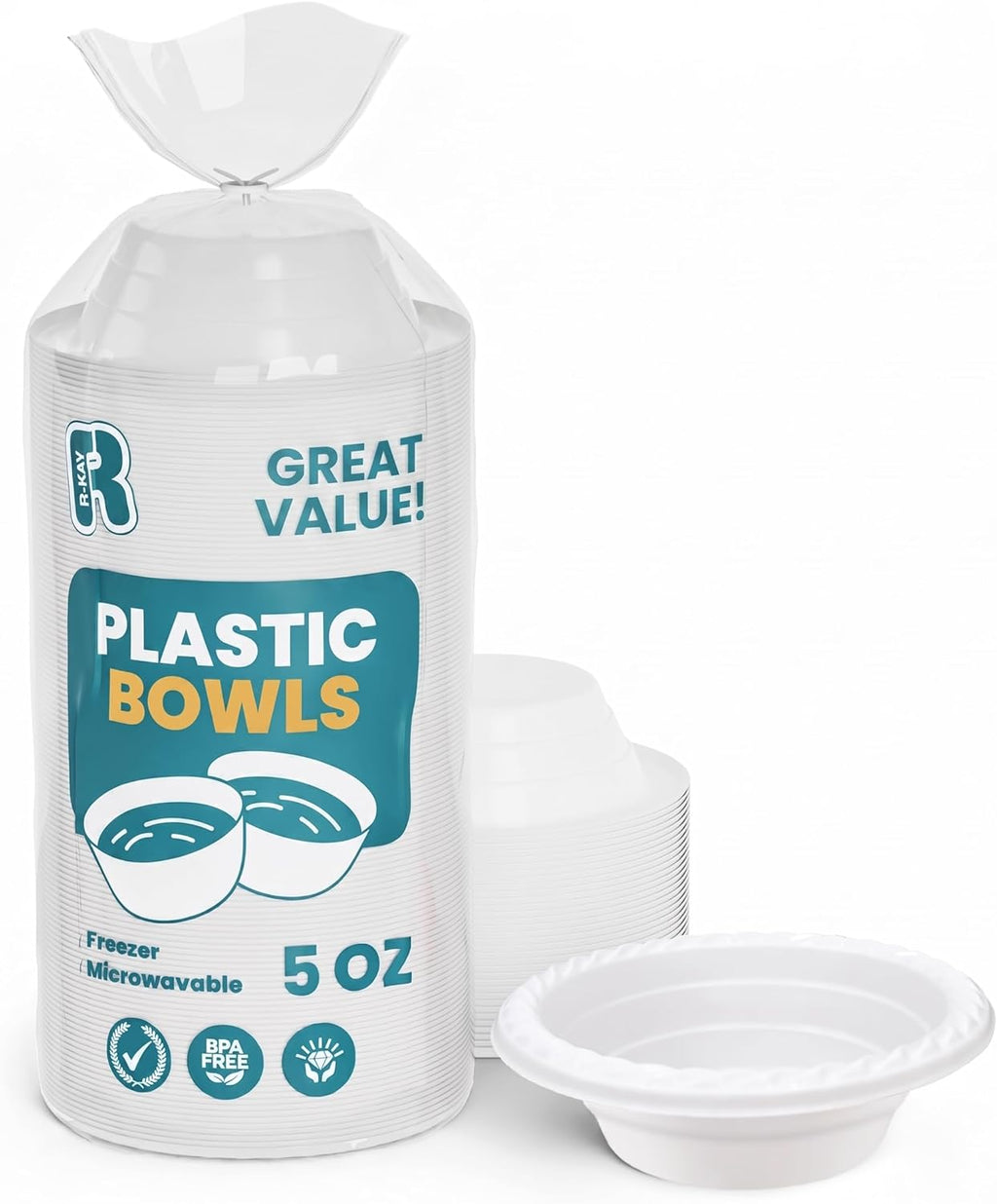 Plastic Bowls - 100 Count Microwavable Disposable Bowls - Strong Heavy Duty And Sturdy White Plastic Bowls Disposable