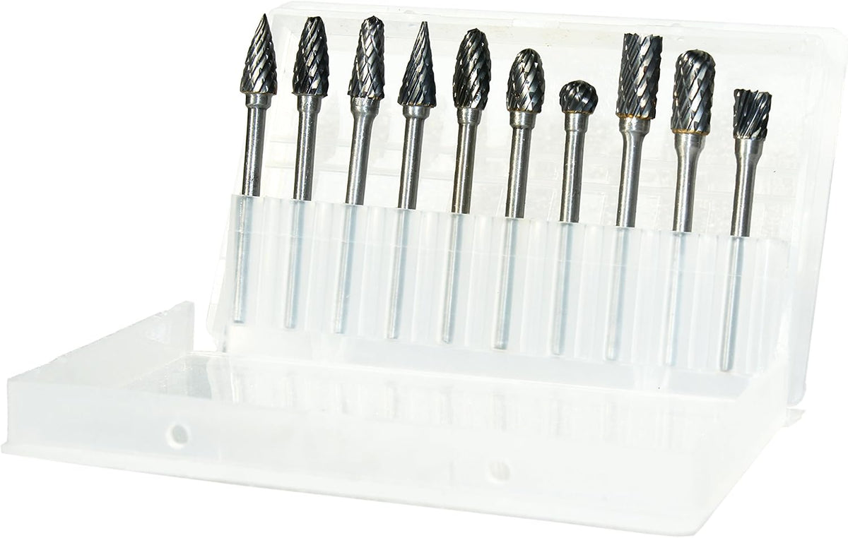 Carbide Burr Set - 10pcs Double Cut Solid Carbide Rotary Burrs