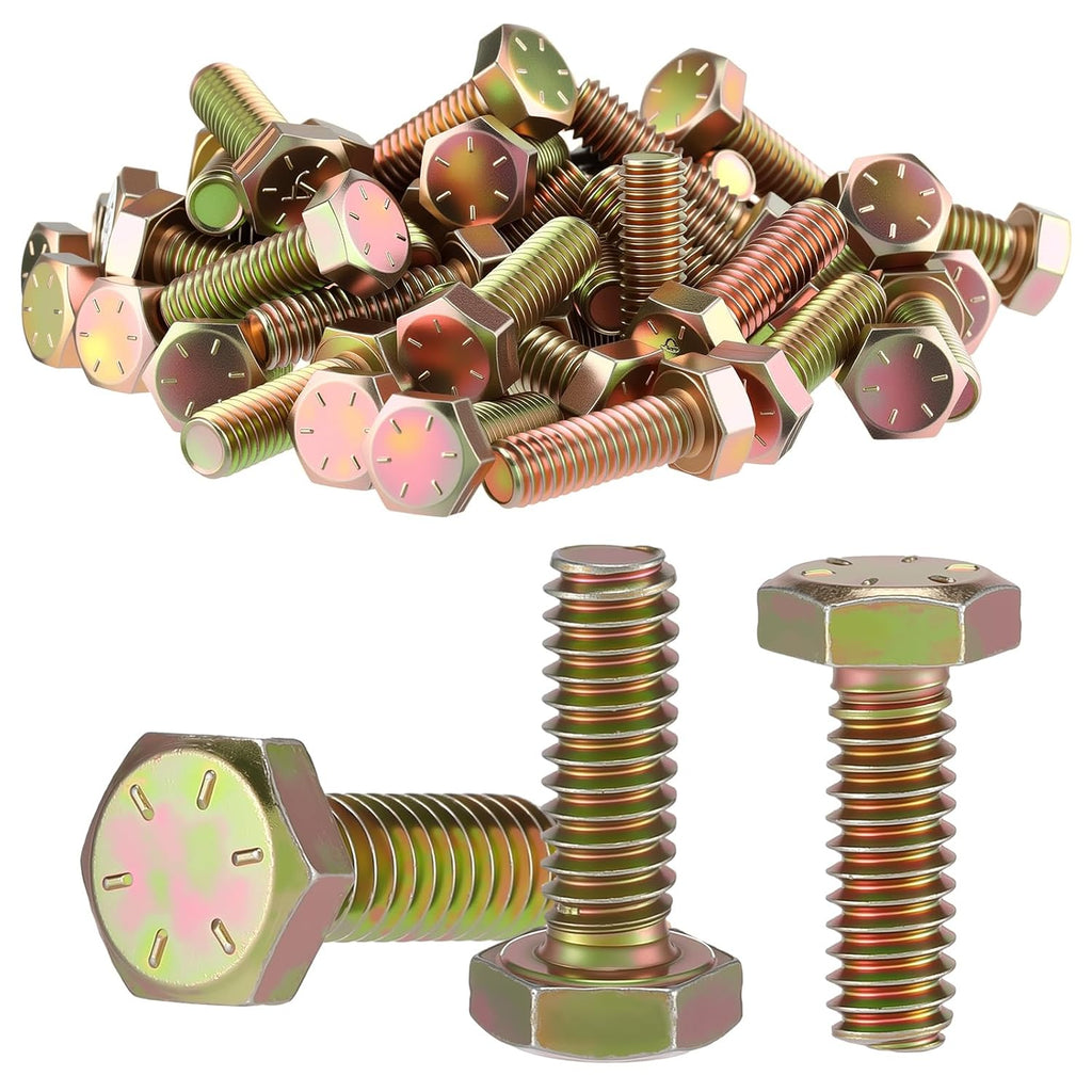 Hicarer 50 Pcs Grade 8 Hex Cap Screws 1/4-20 x 3/4" Coarse Thread Bolts