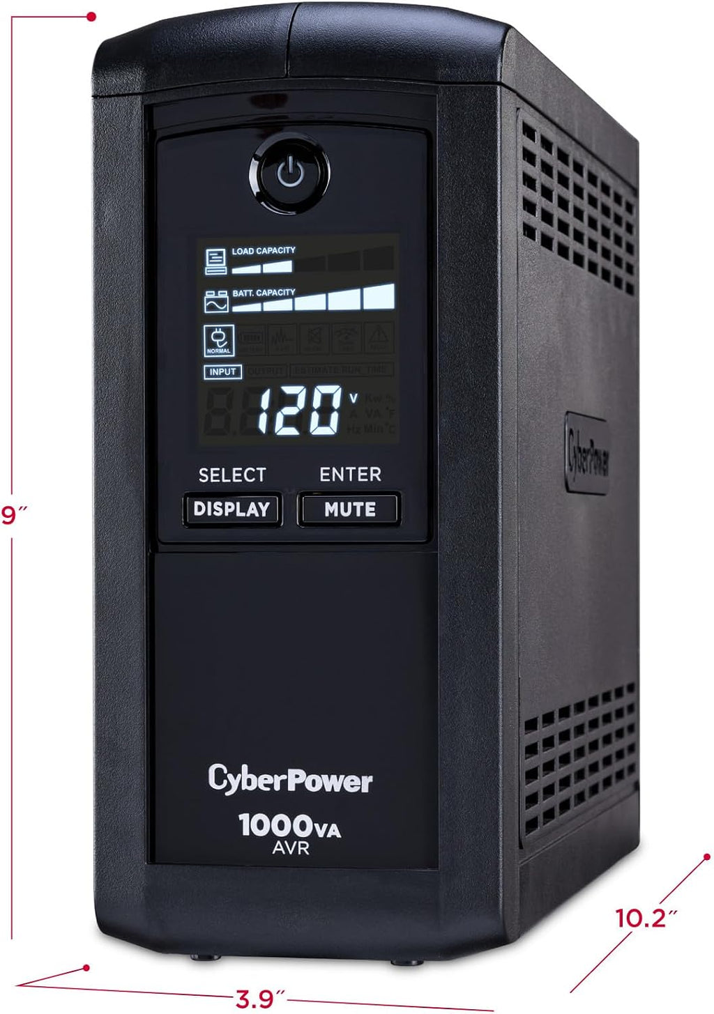 CP1000AVRLCD Intelligent LCD UPS Battery Backup | Surge Protector, 1000VA/600W, 9 Outlets, AVR, Mini-Tower