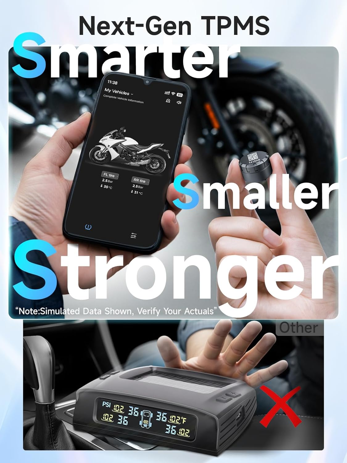 Tire Pressure Monitoring System TPMS Sensors Set of 4 for RV Cars | Wireless Bluetooth Tire Pressure Caps, Auto