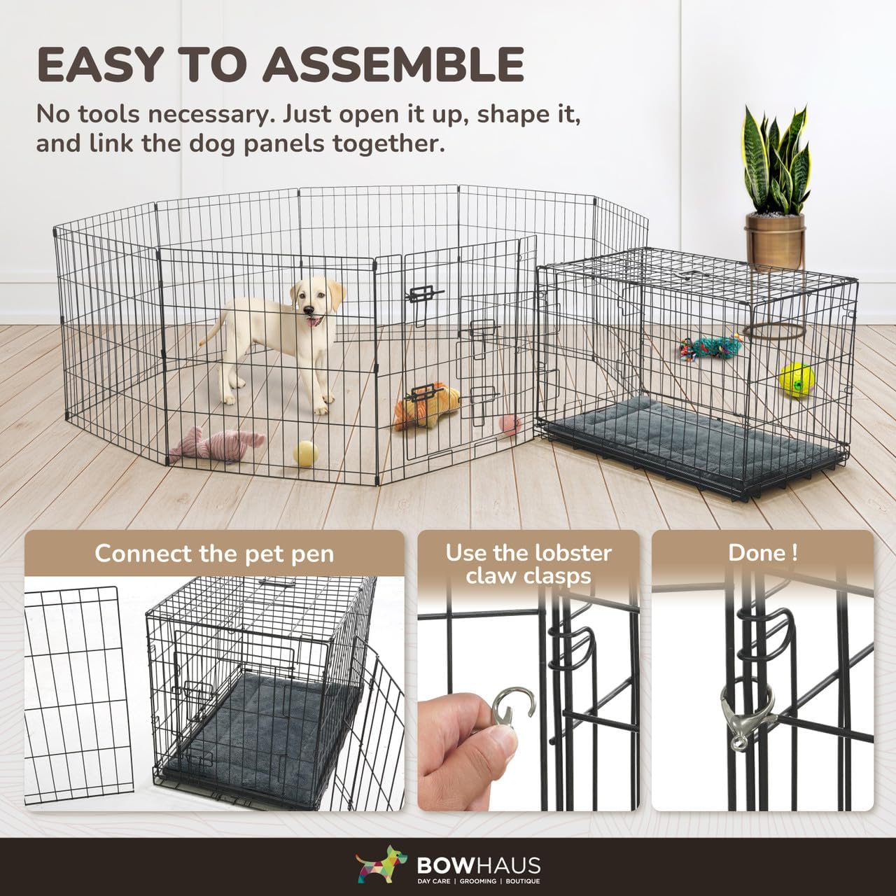 Foldable Outdoor/Indoor Pet Playpen with Gate, Available in 24 Inch Height Metal Portable Kennel, Heavy-Duty Exercise